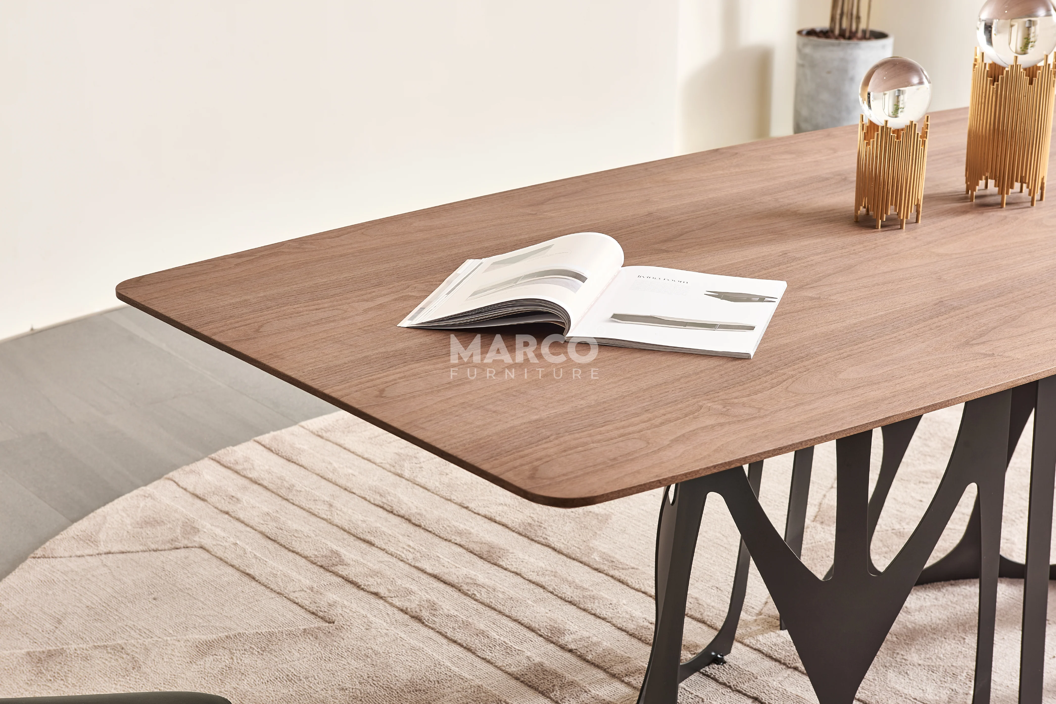 Casper Walnut Dining Table with Black Carbon Steel Base - Image 4