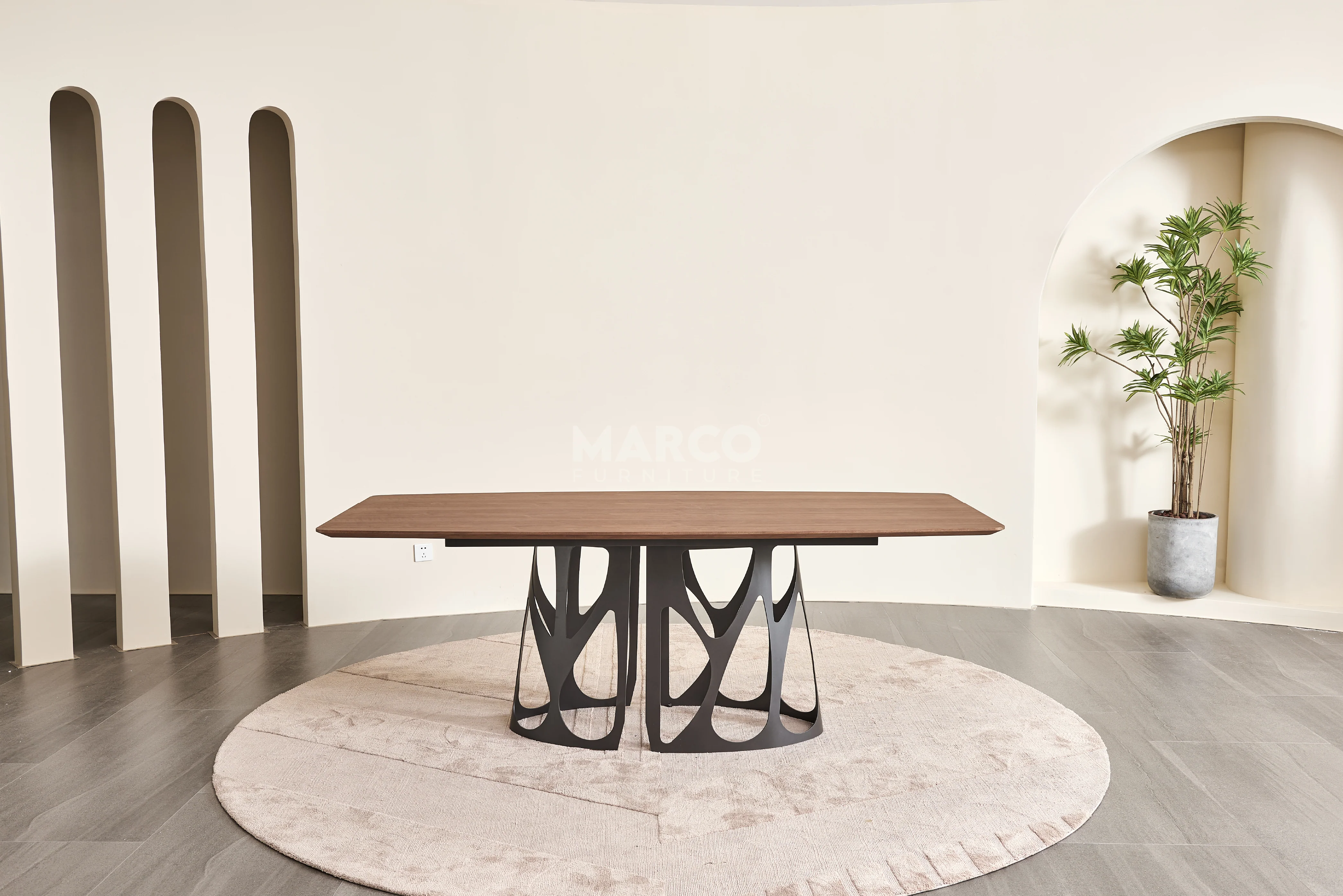 Casper Walnut Dining Table with Black Carbon Steel Base - Image 5