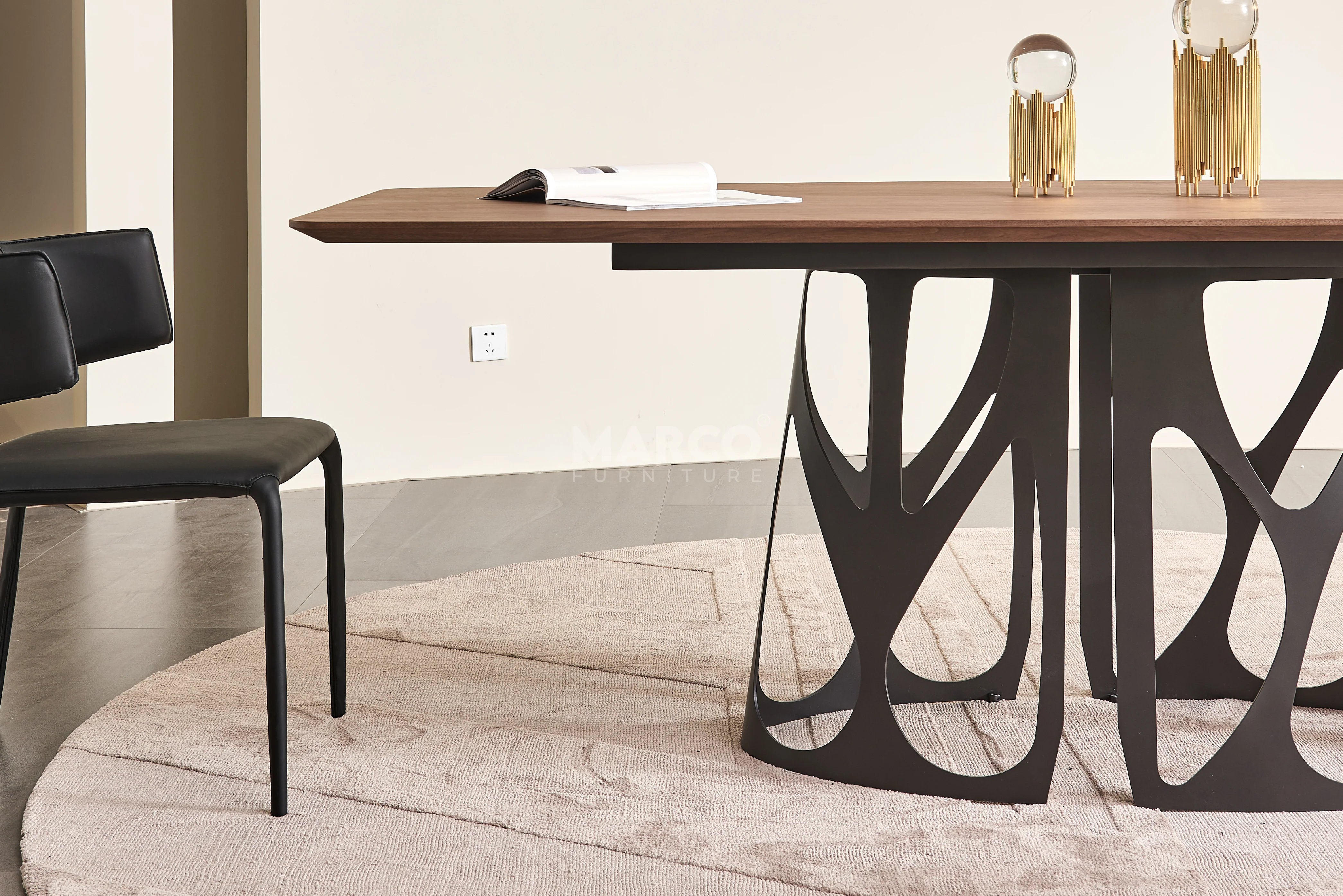 Casper Walnut Dining Table with Black Carbon Steel Base - Image 6