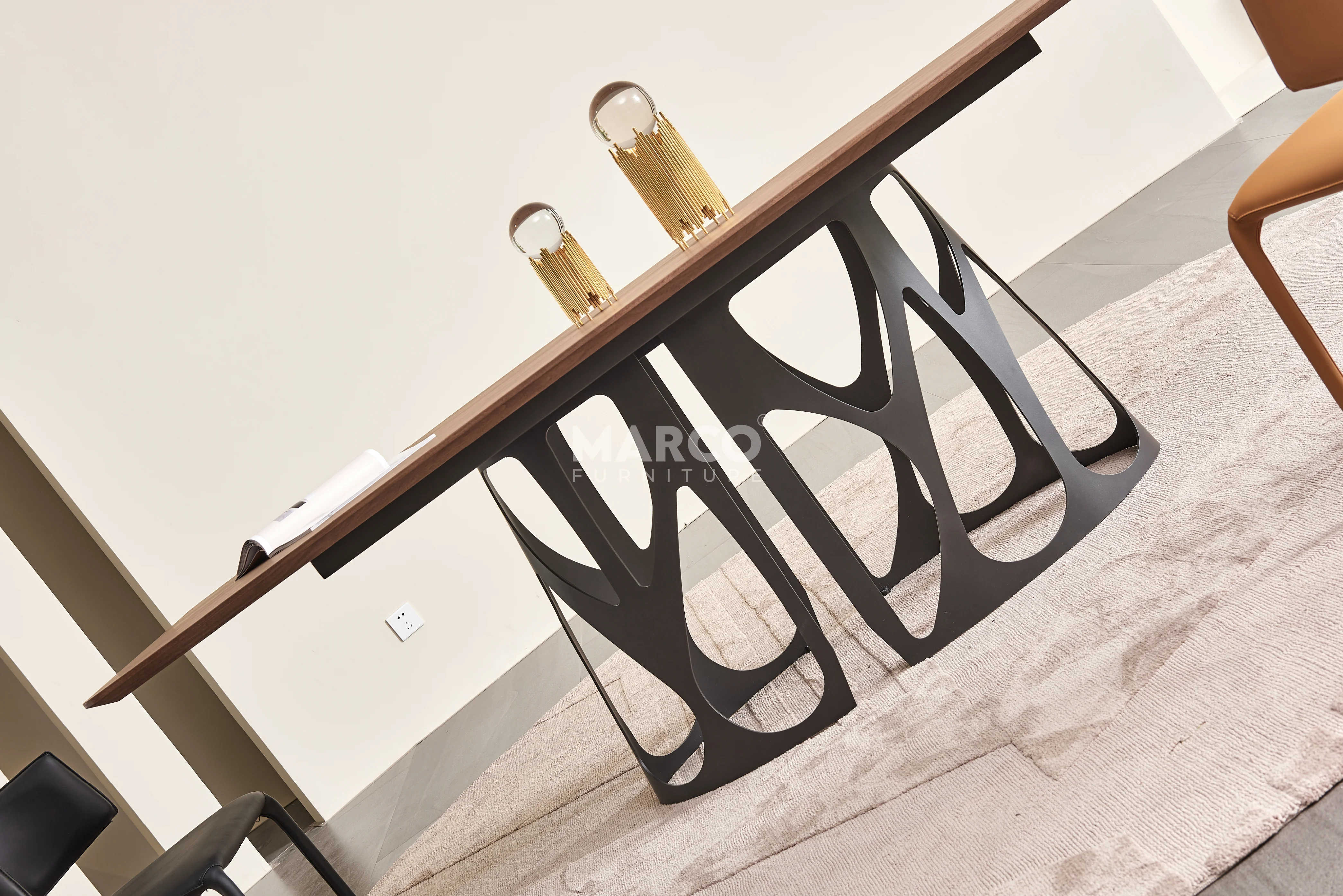 Casper Walnut Dining Table with Black Carbon Steel Base - Image 7
