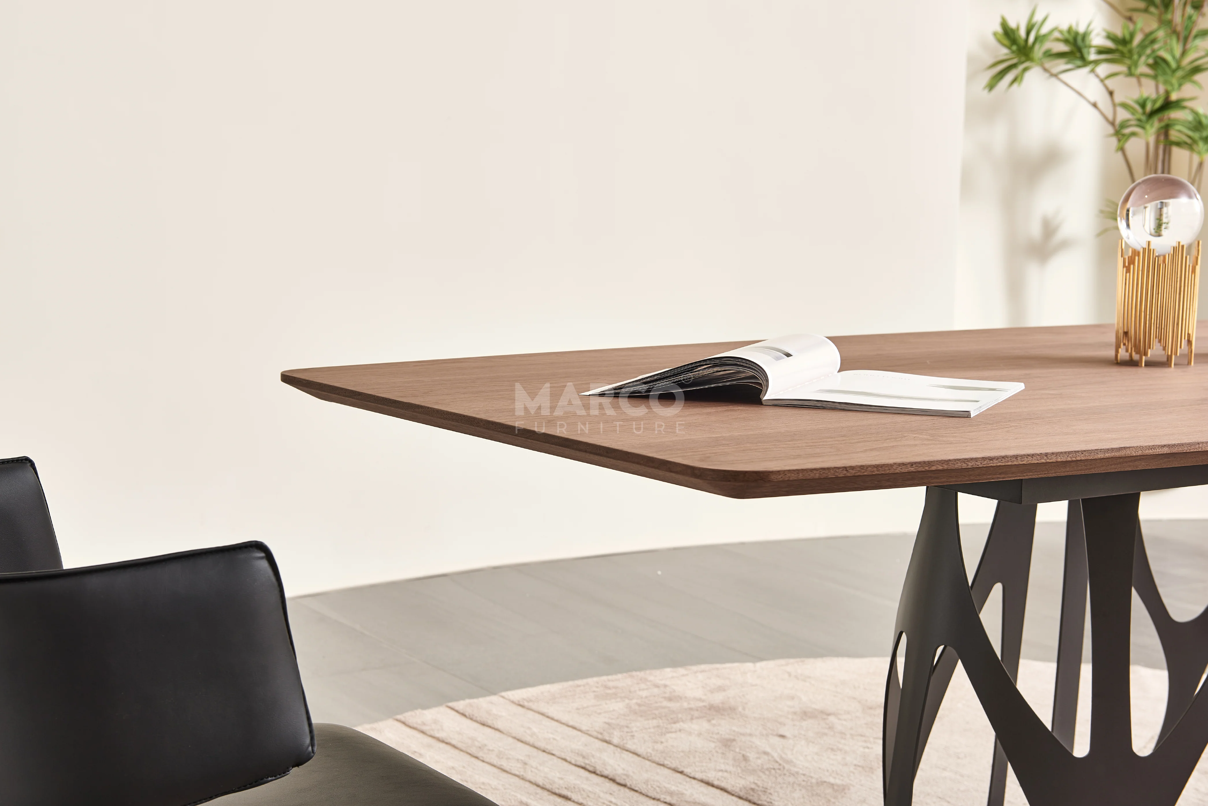 Casper Walnut Dining Table with Black Carbon Steel Base - Image 8