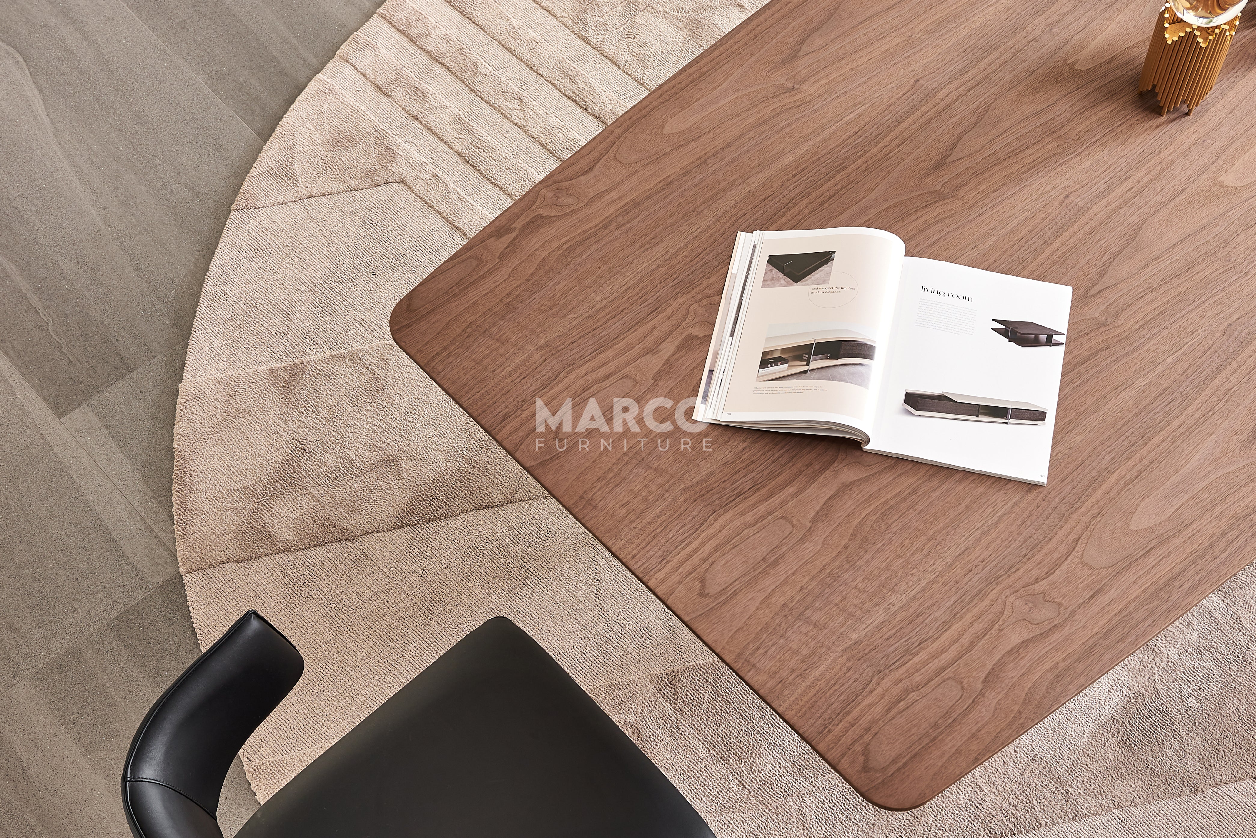 Casper Walnut Dining Table with Black Carbon Steel Base - Image 9