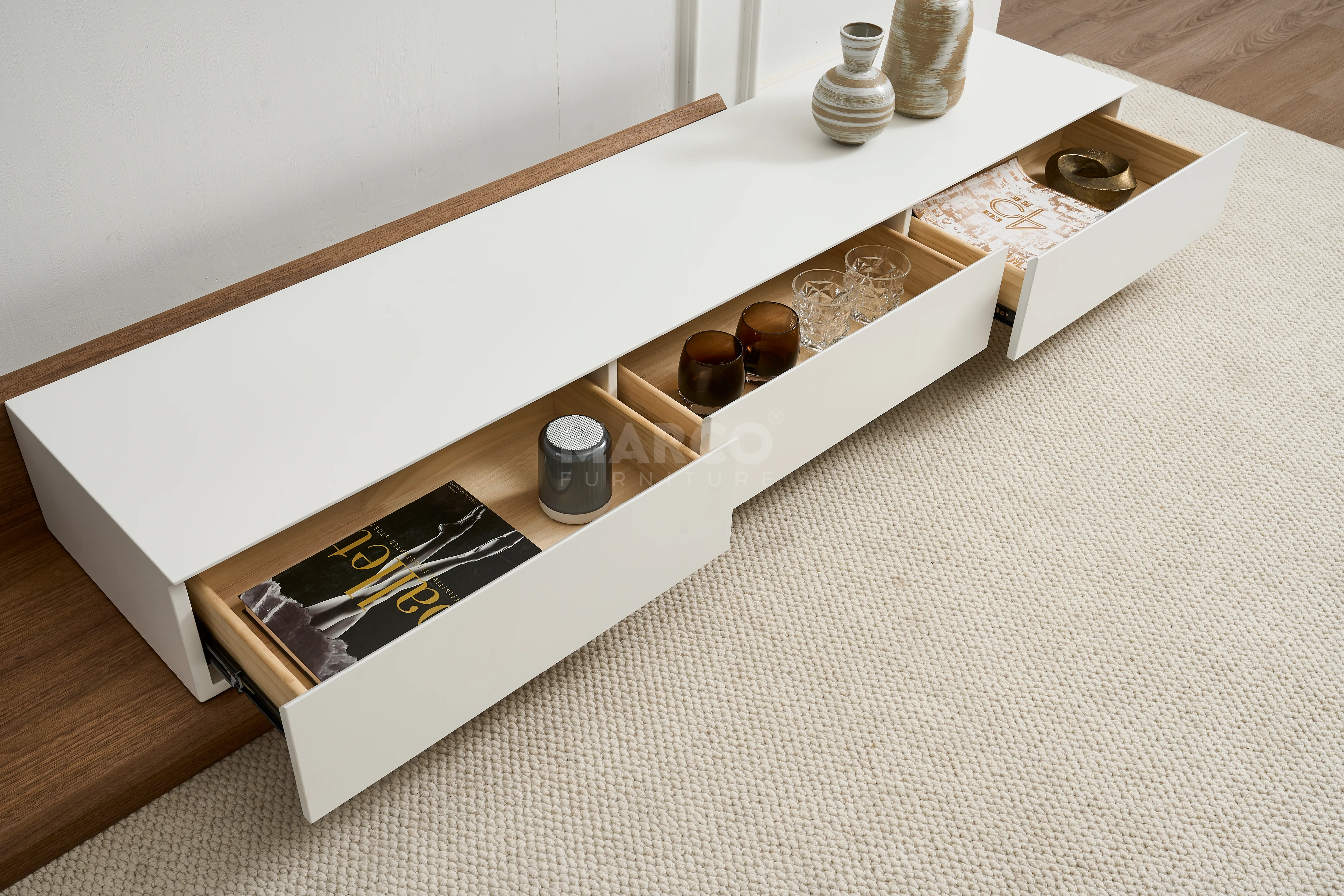 Casper Extendable TV Unit (White & Walnut) - Image 10