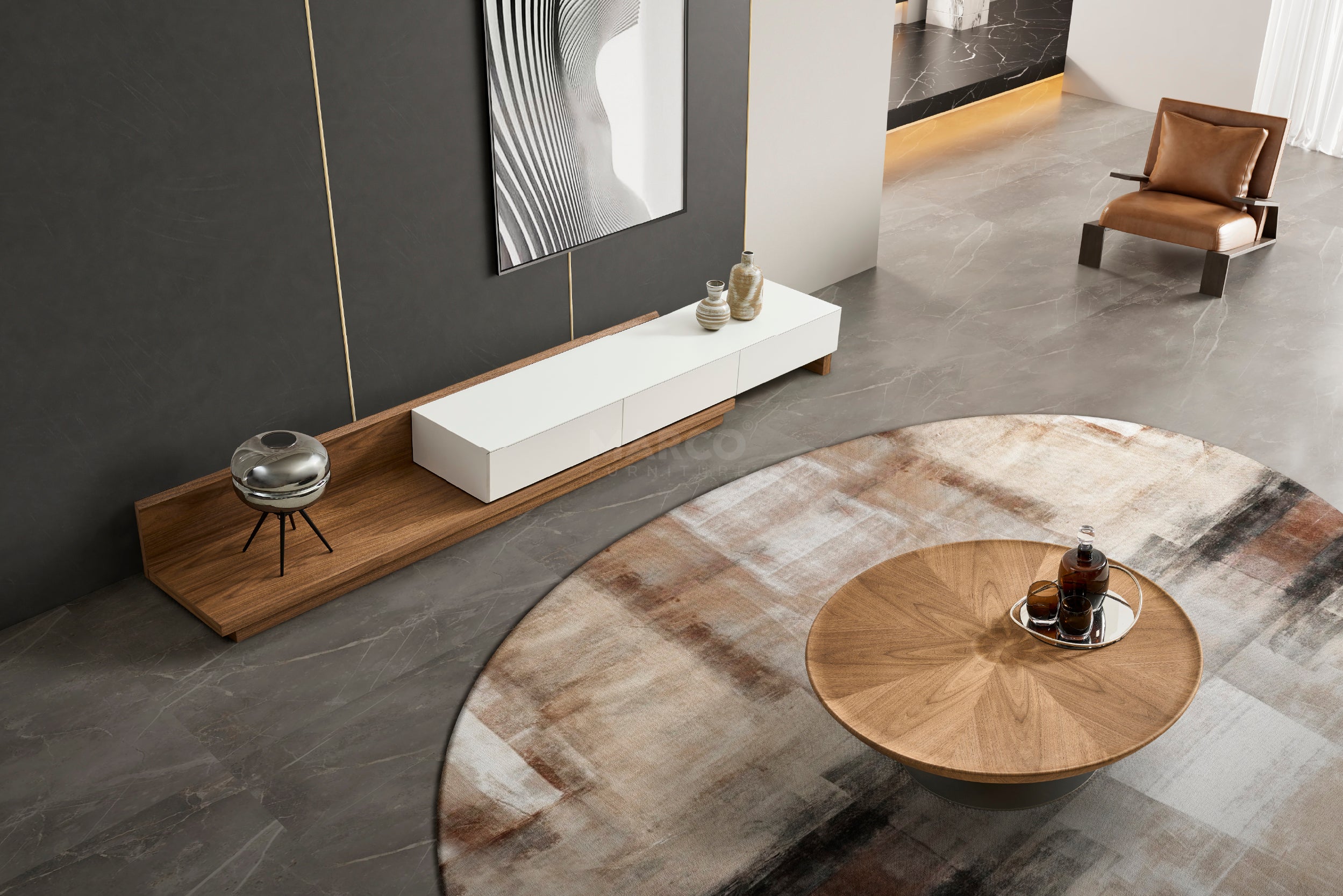 Casper Extendable TV Unit (White & Walnut) - Image 3