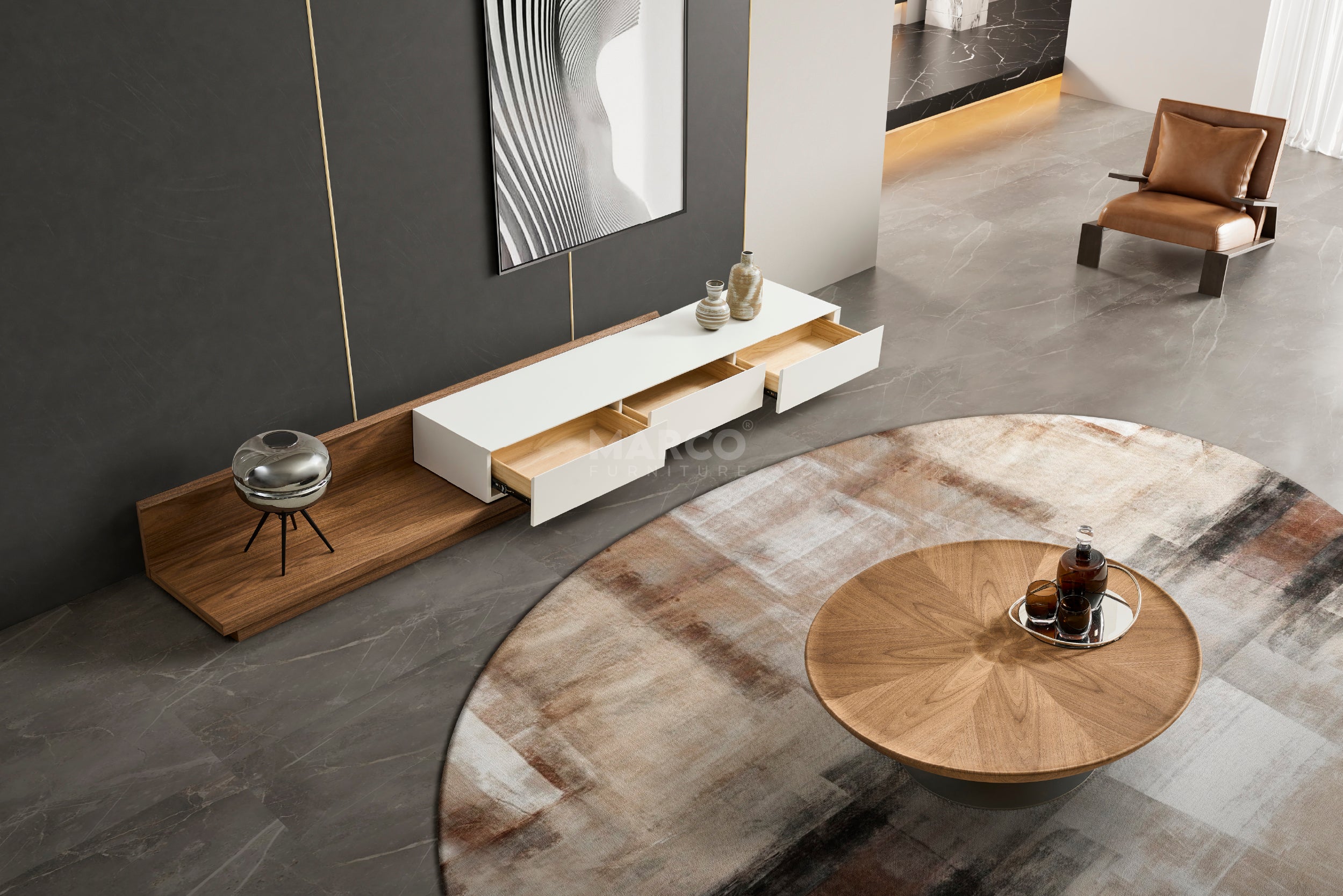 Casper Extendable TV Unit (White & Walnut) - Image 4