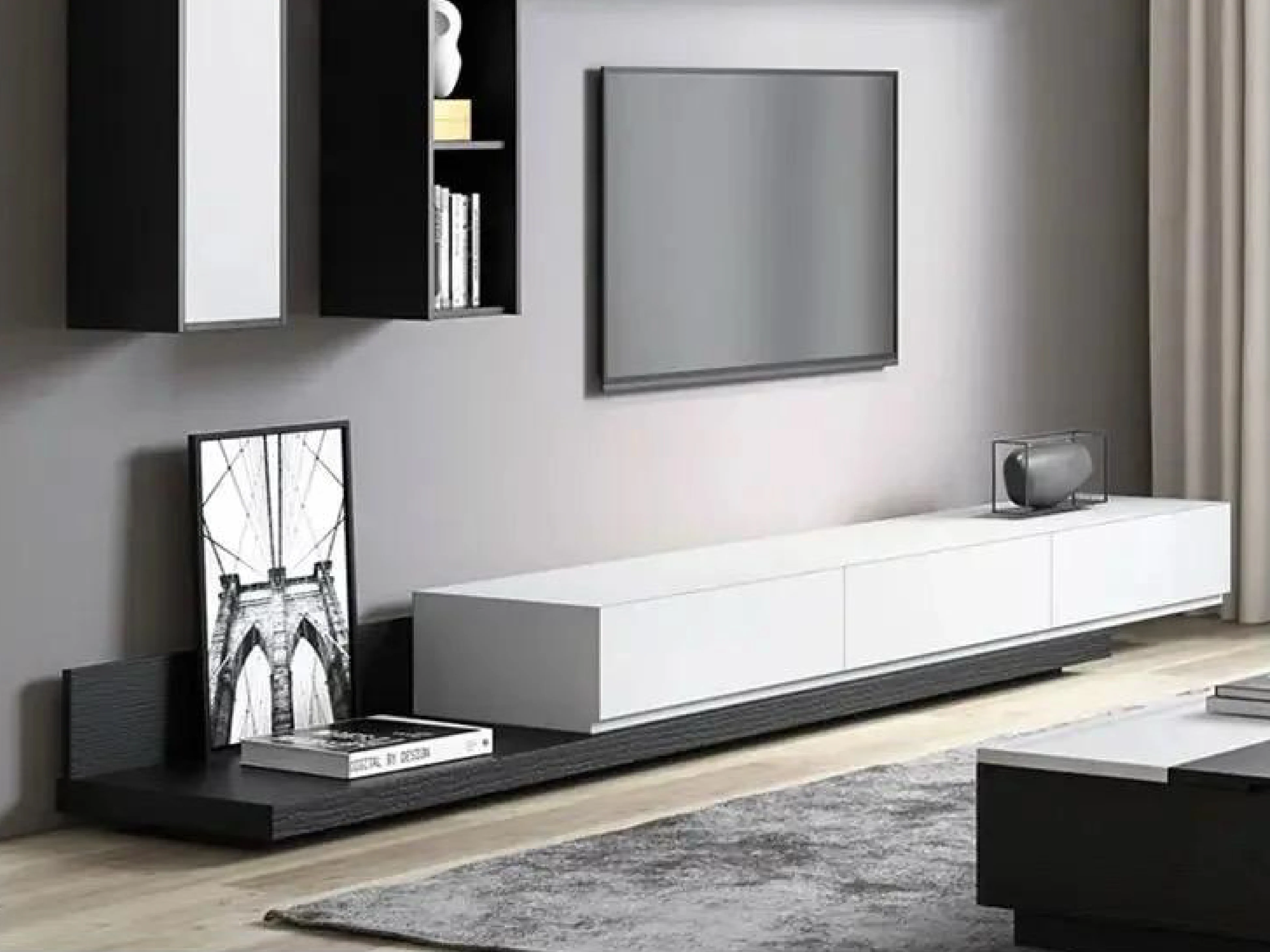 Casper Extendable Modern TV Unit (White & Black) - Image 3