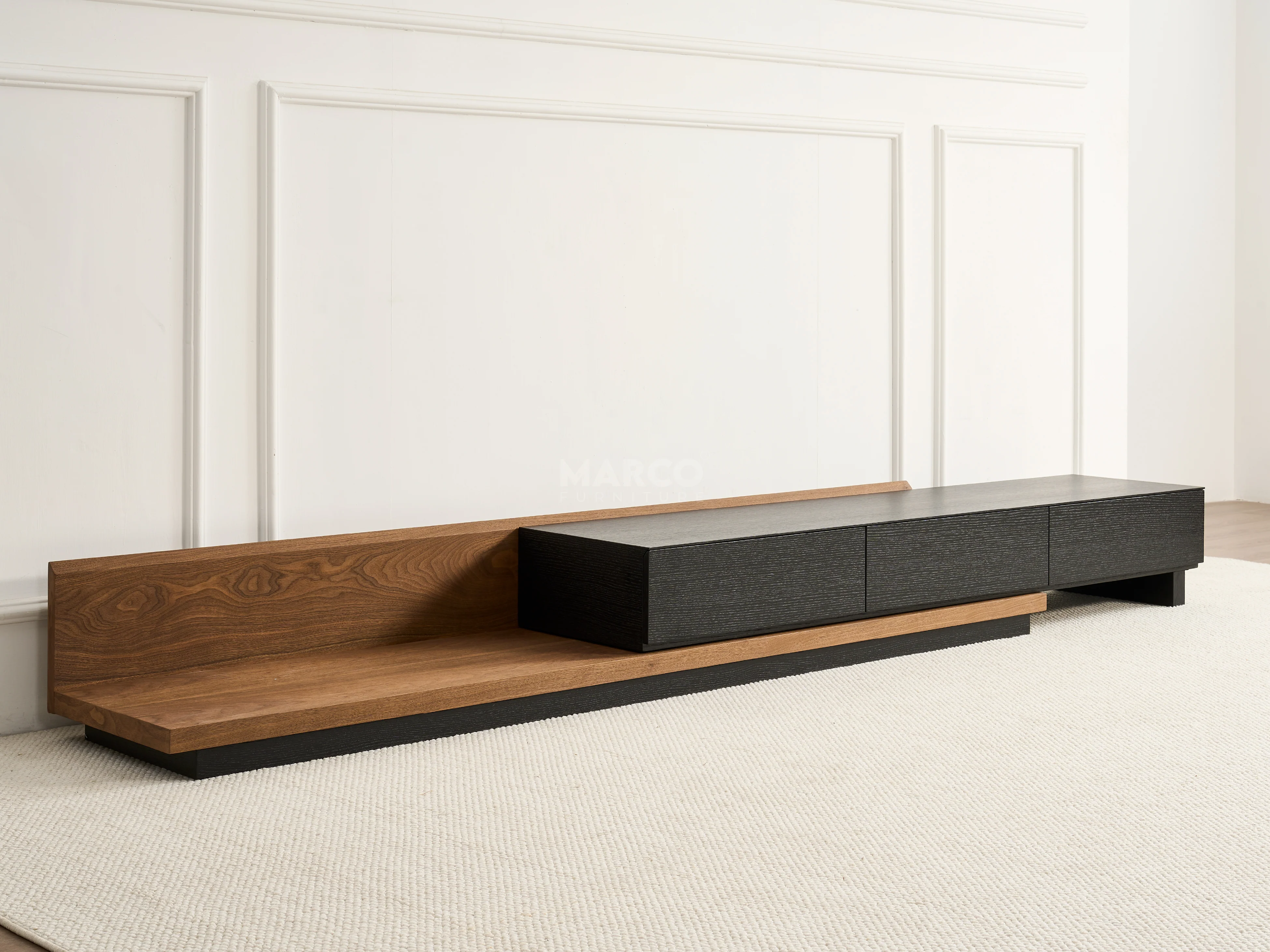 Casper Extendable Modern TV Unit (Walnut & Black) - Image 7