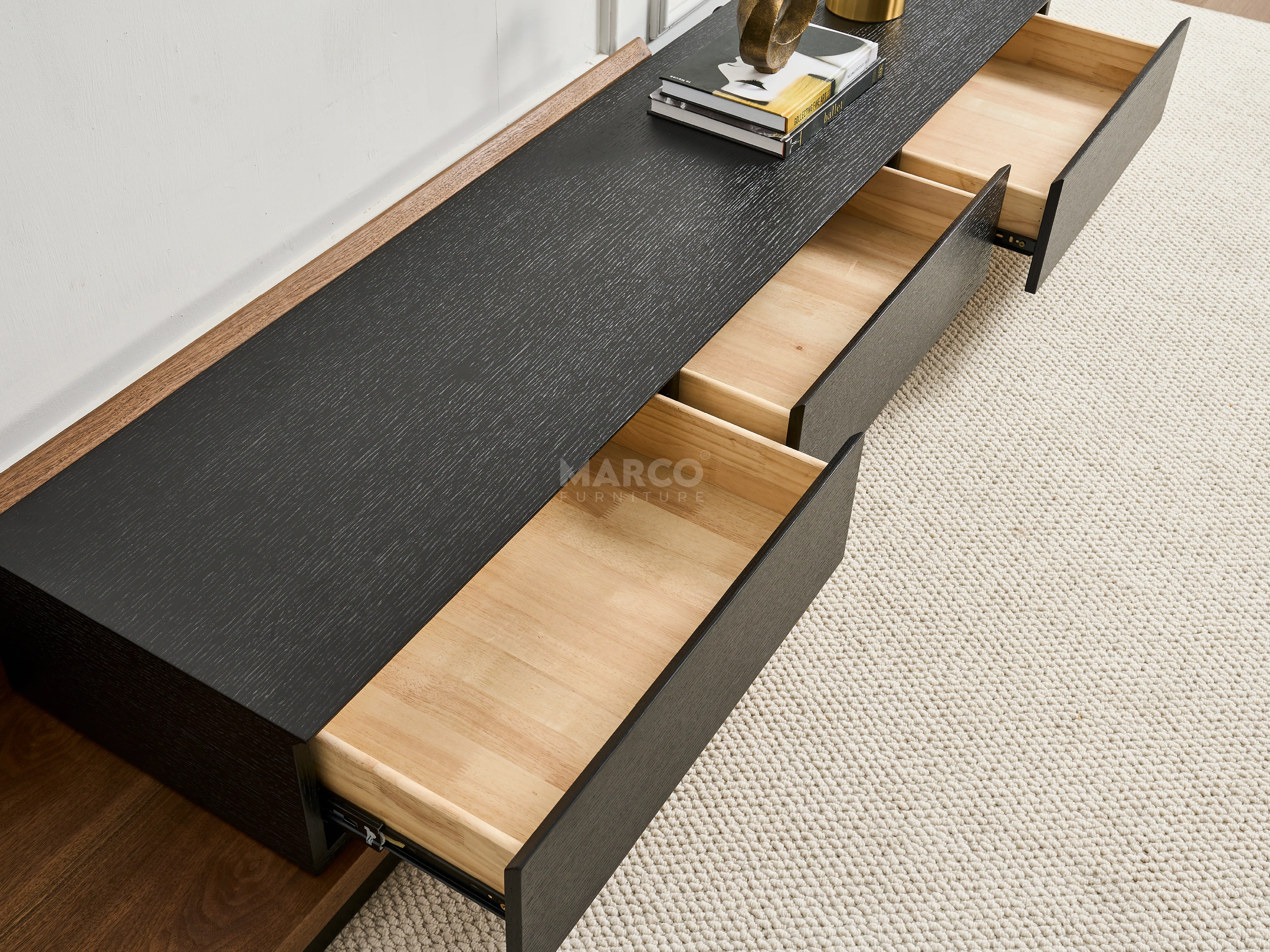 Casper Extendable Modern TV Unit (Walnut & Black) - Image 8