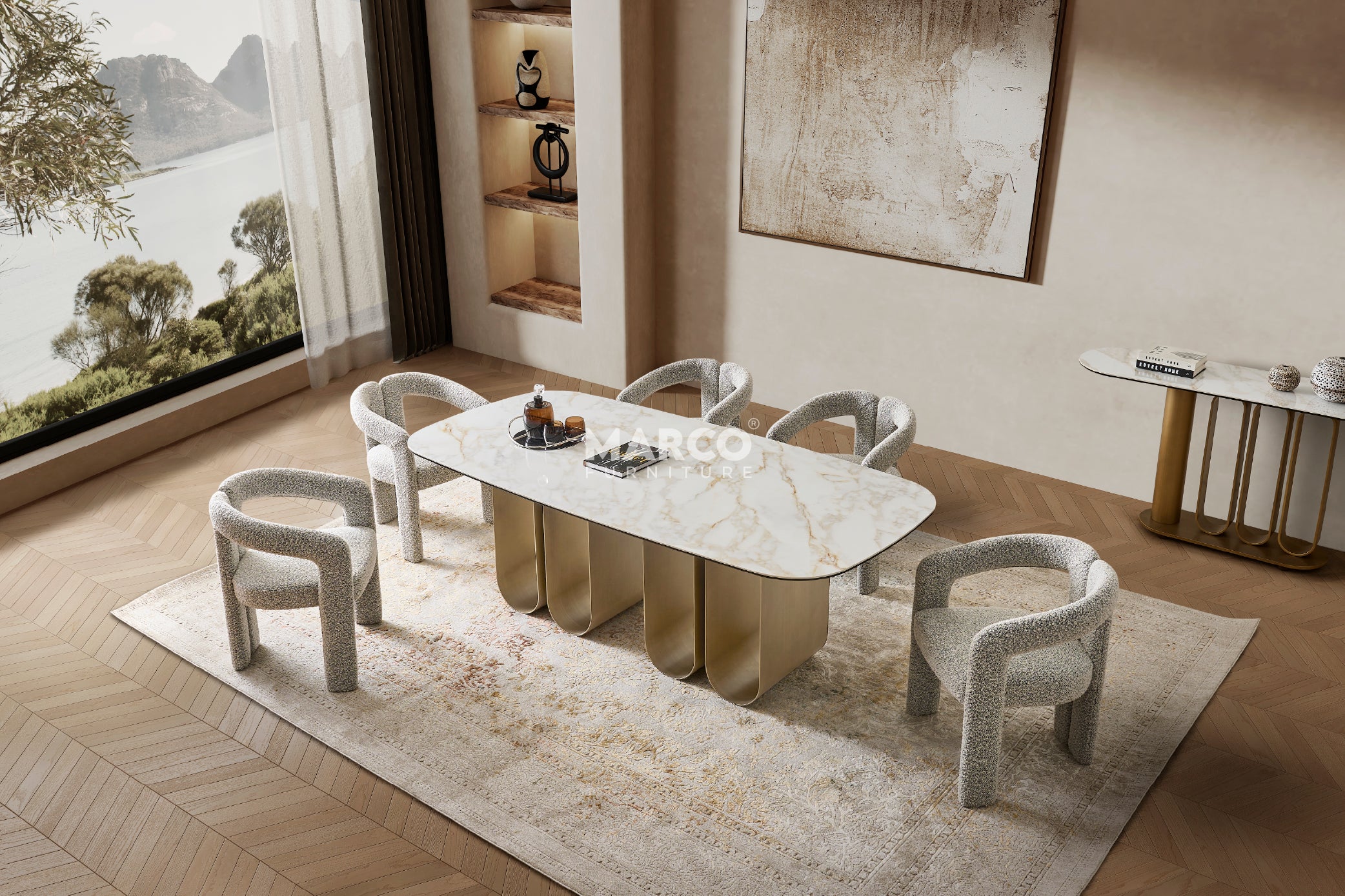 Catalina Carrara White Sintered Stone Top Dining Table - Image 4