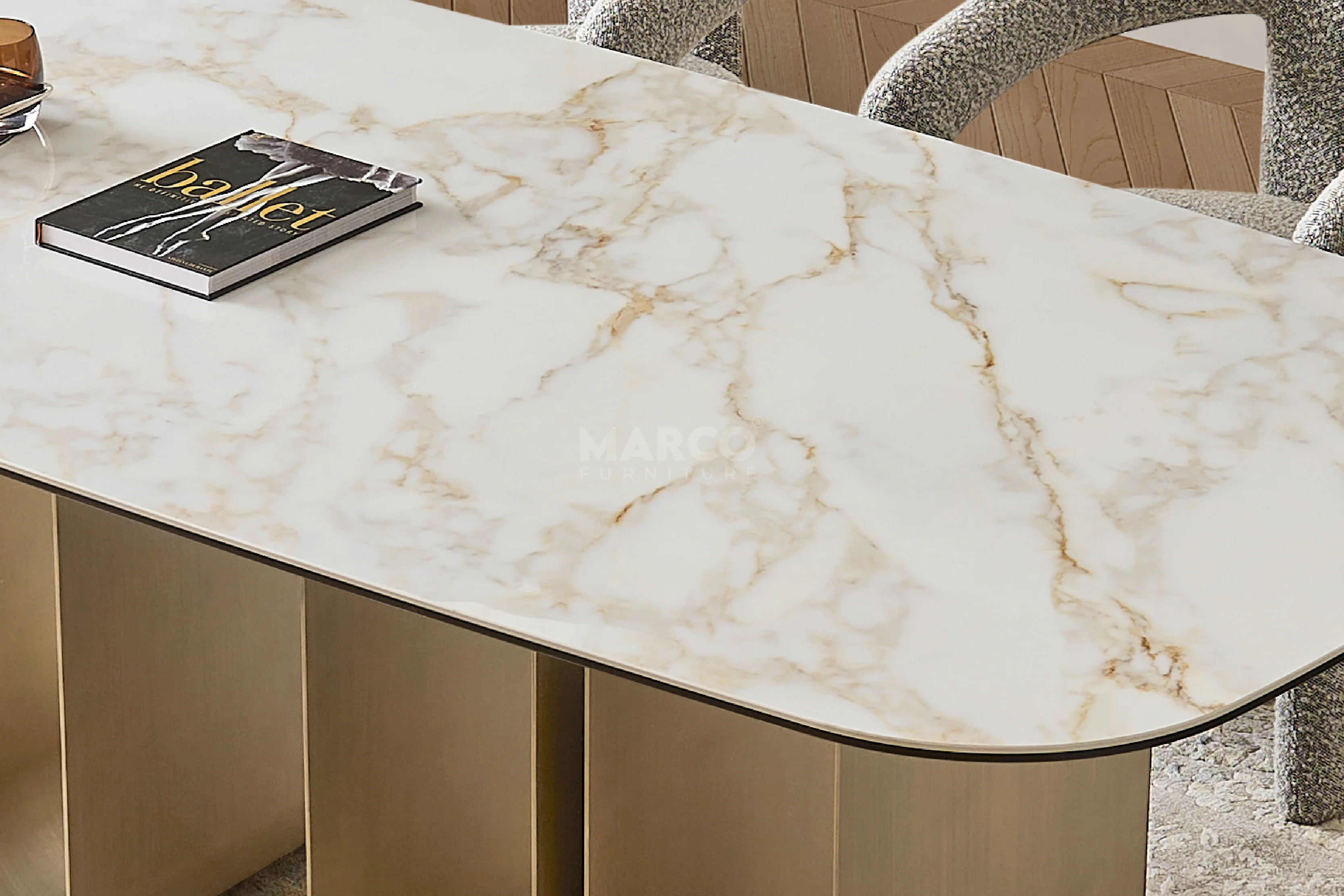 Catalina Carrara White Sintered Stone Top Dining Table - Image 5