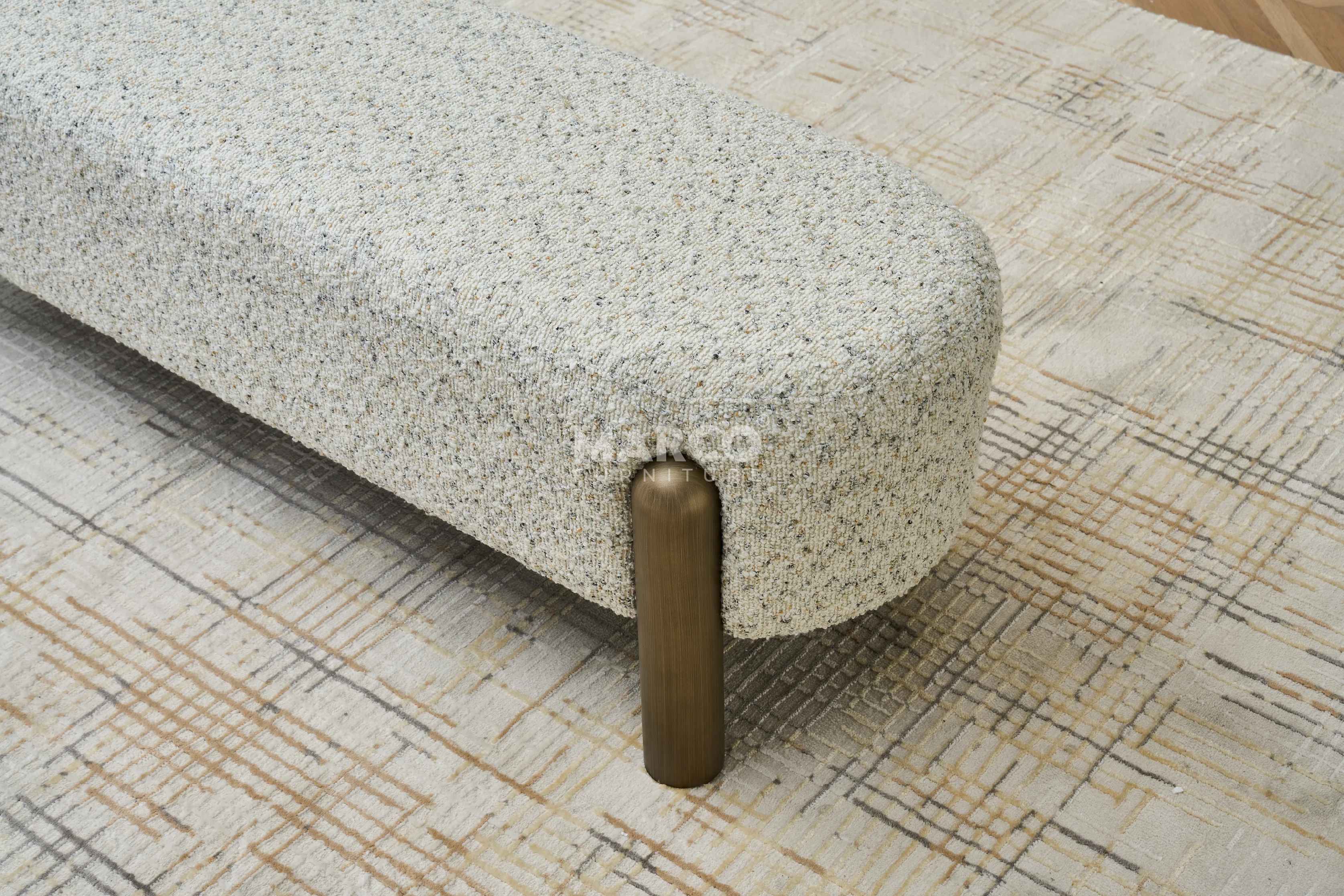 Catalina Boucle Ottoman – Textured Bench Seat with Bronze Legs - Image 3