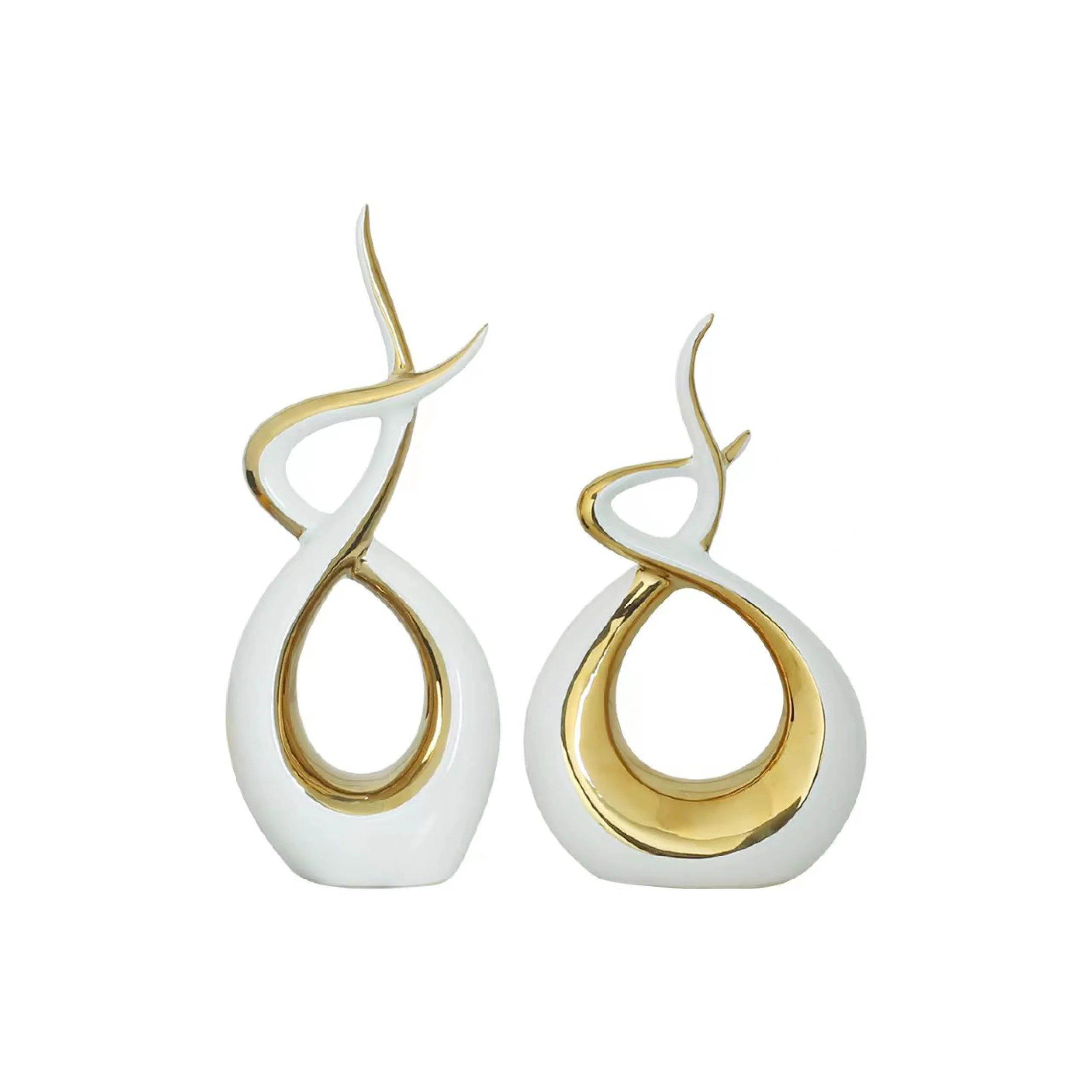 Ceramic Flame Sculpture White & Gold - Image 5