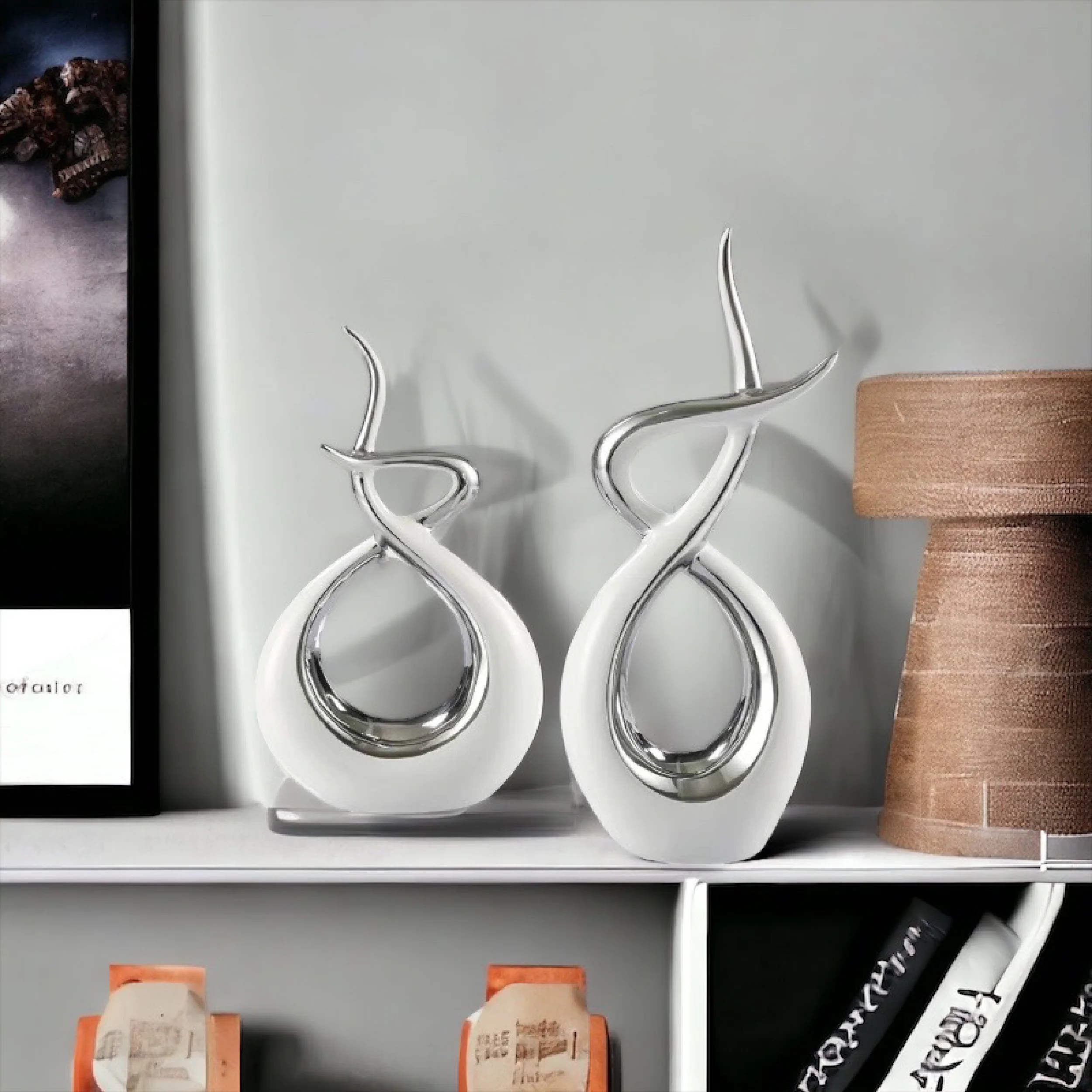 Ceramic Flame Sculpture White & Silver - Image 2