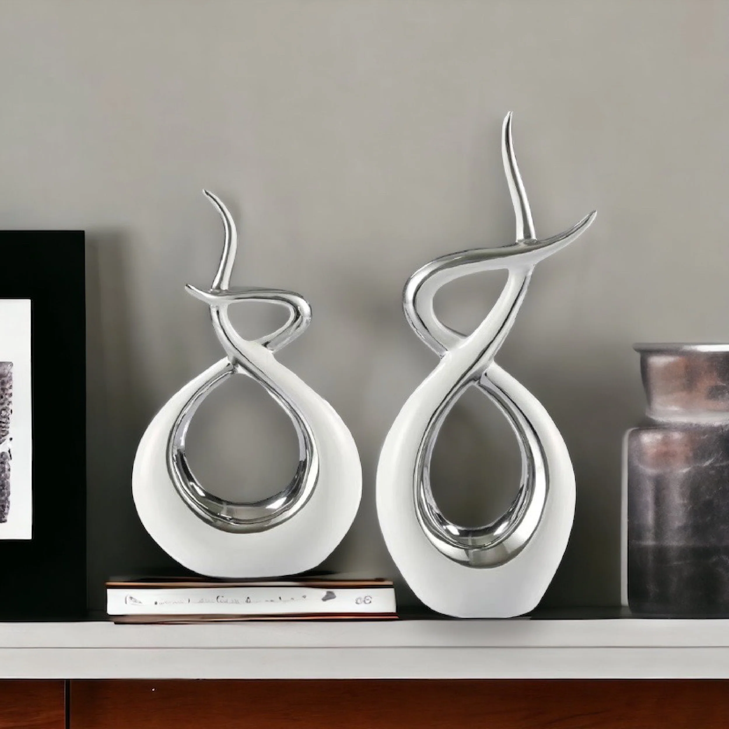Ceramic Flame Sculpture White & Silver - Image 3
