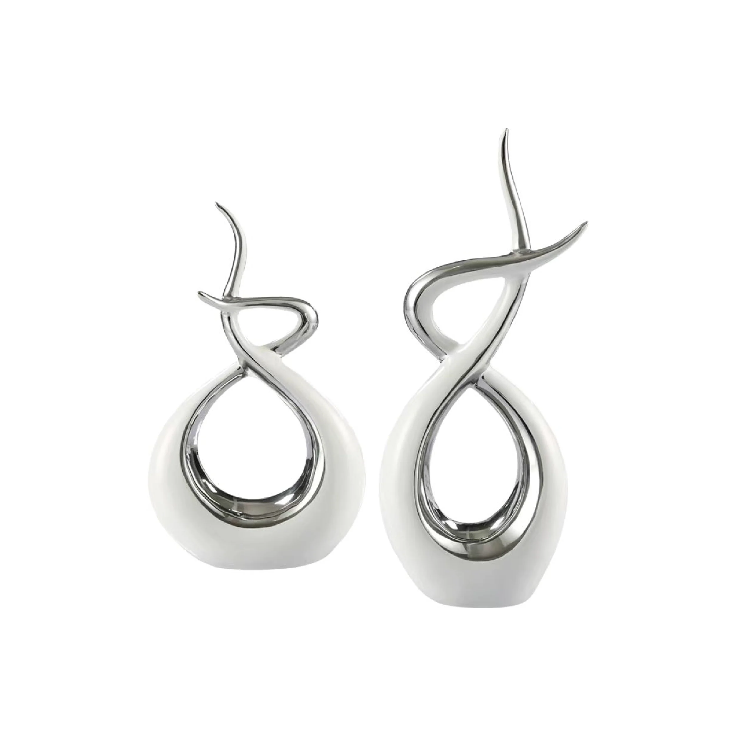 Ceramic Flame Sculpture White & Silver - Image 4