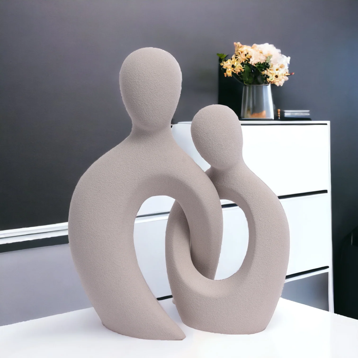 Romantic Couple Ceramic Vase in Grey Color (2pc) - Image 11