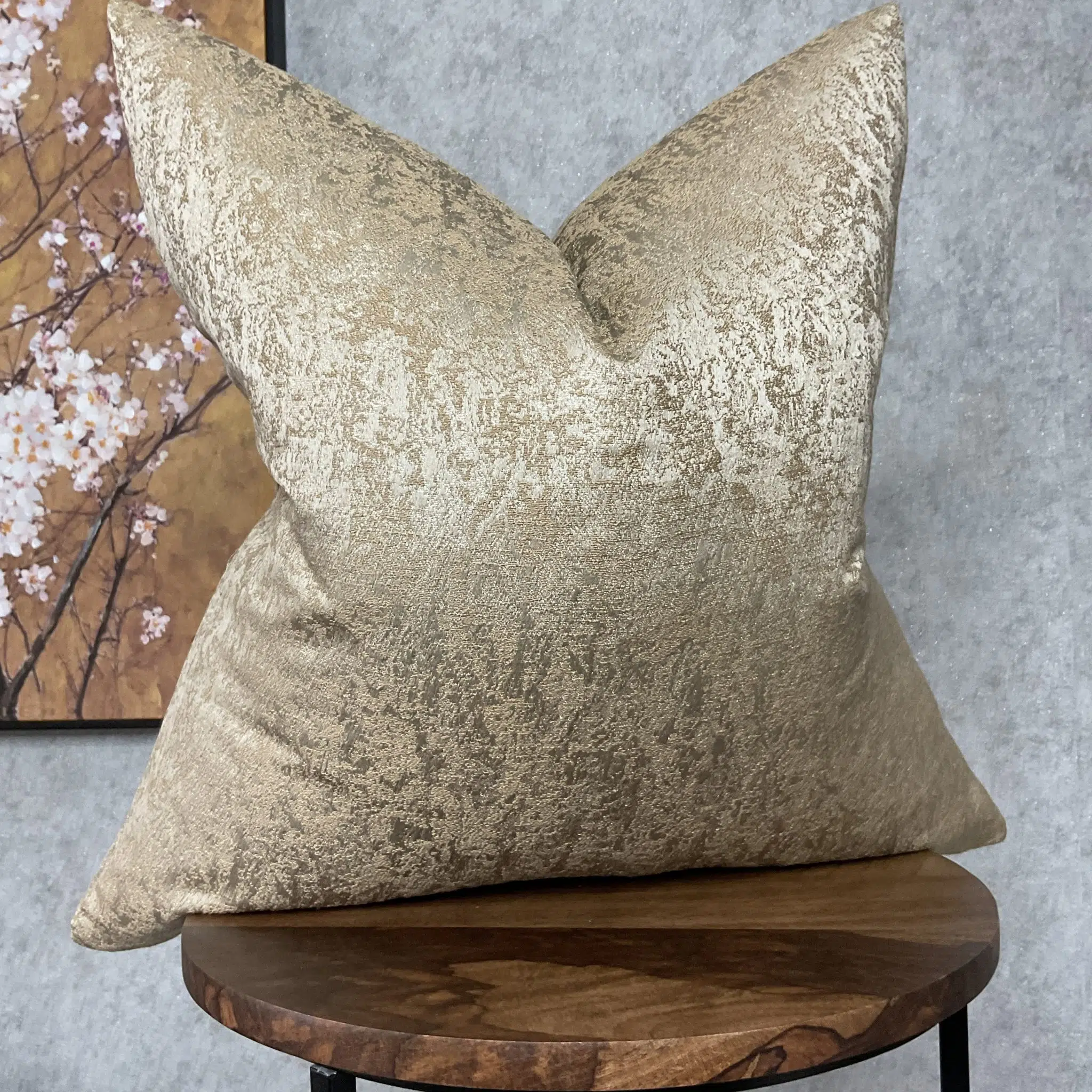 Champagne Designer Feather-Filled Cushion - Image 2