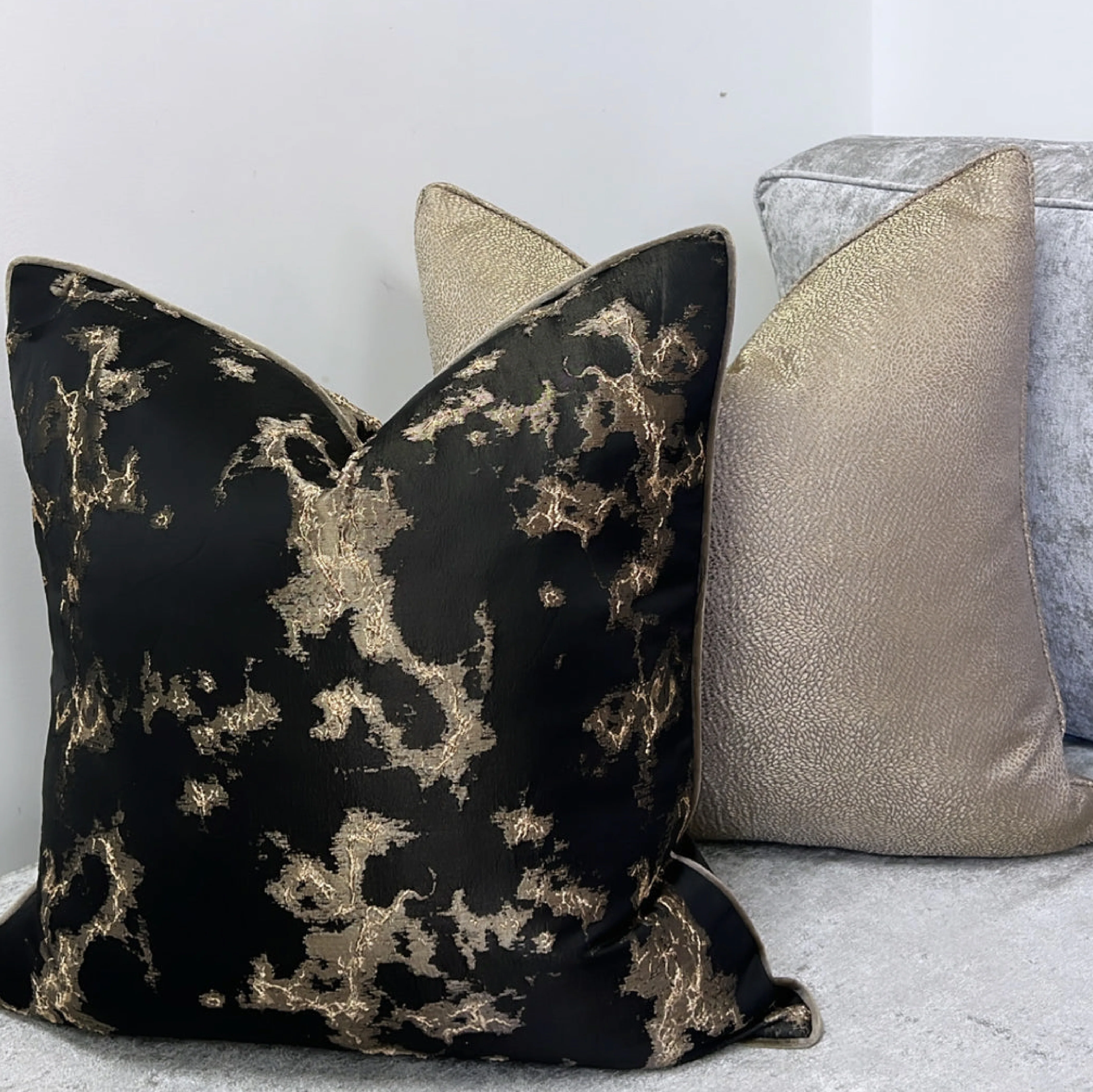 Black & Gold Luxe Designer Feather-Filled Cushion - Image 2