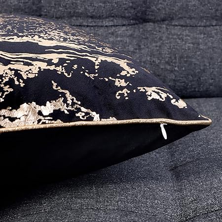 Black & Gold Luxe Designer Feather-Filled Cushion - Image 3