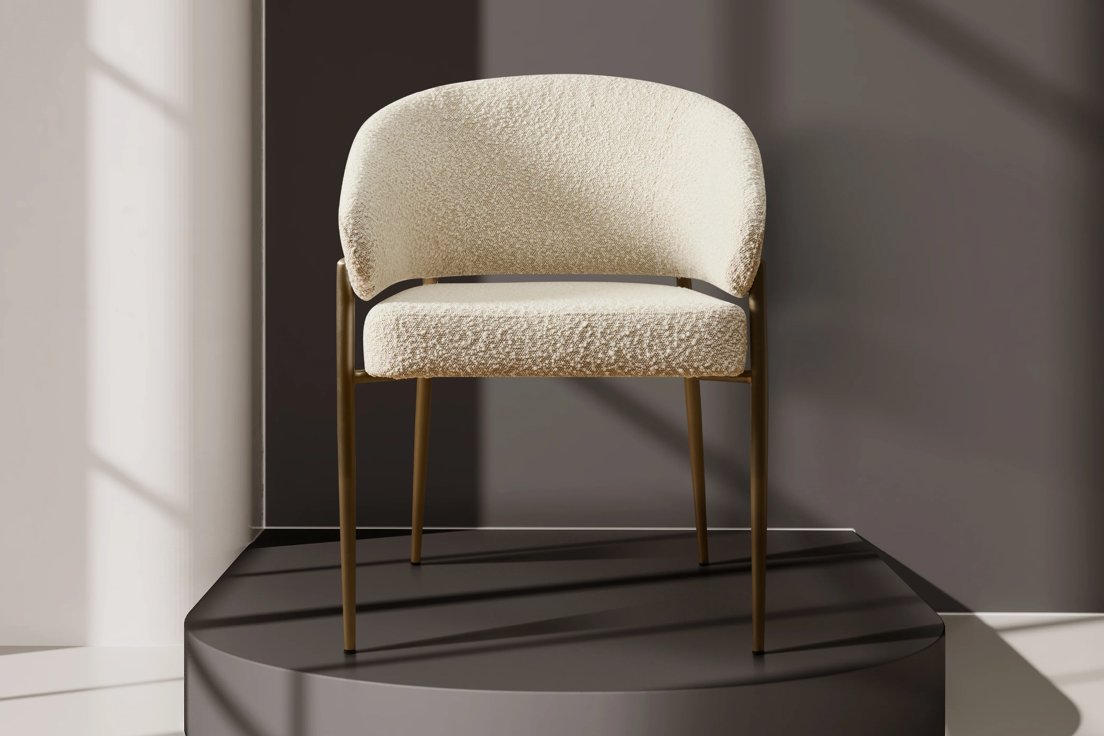 Chloe Boucle Dining Chair – Curved Back with Steel Legs - Image 2