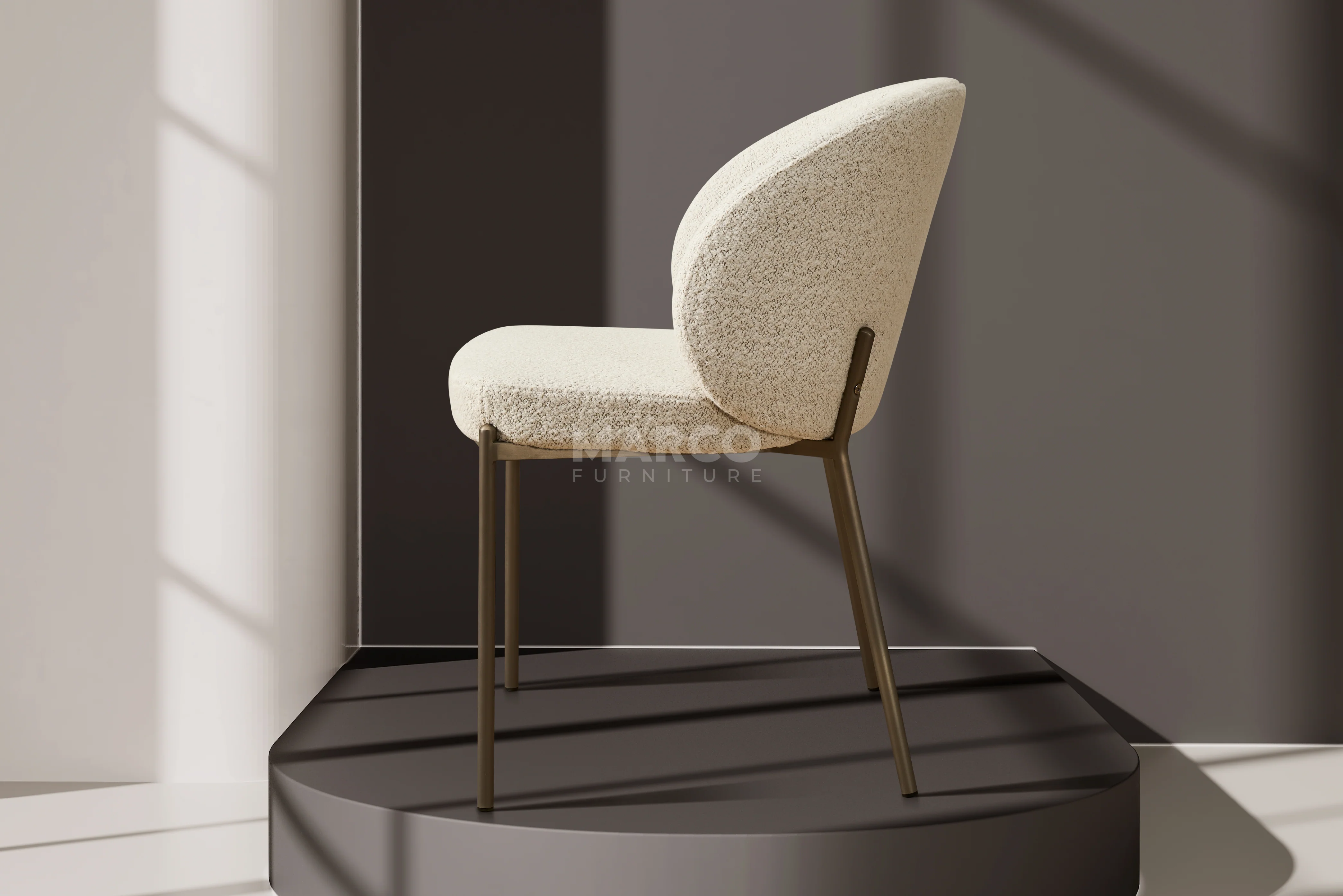 Chloe Boucle Dining Chair – Curved Back with Steel Legs - Image 3