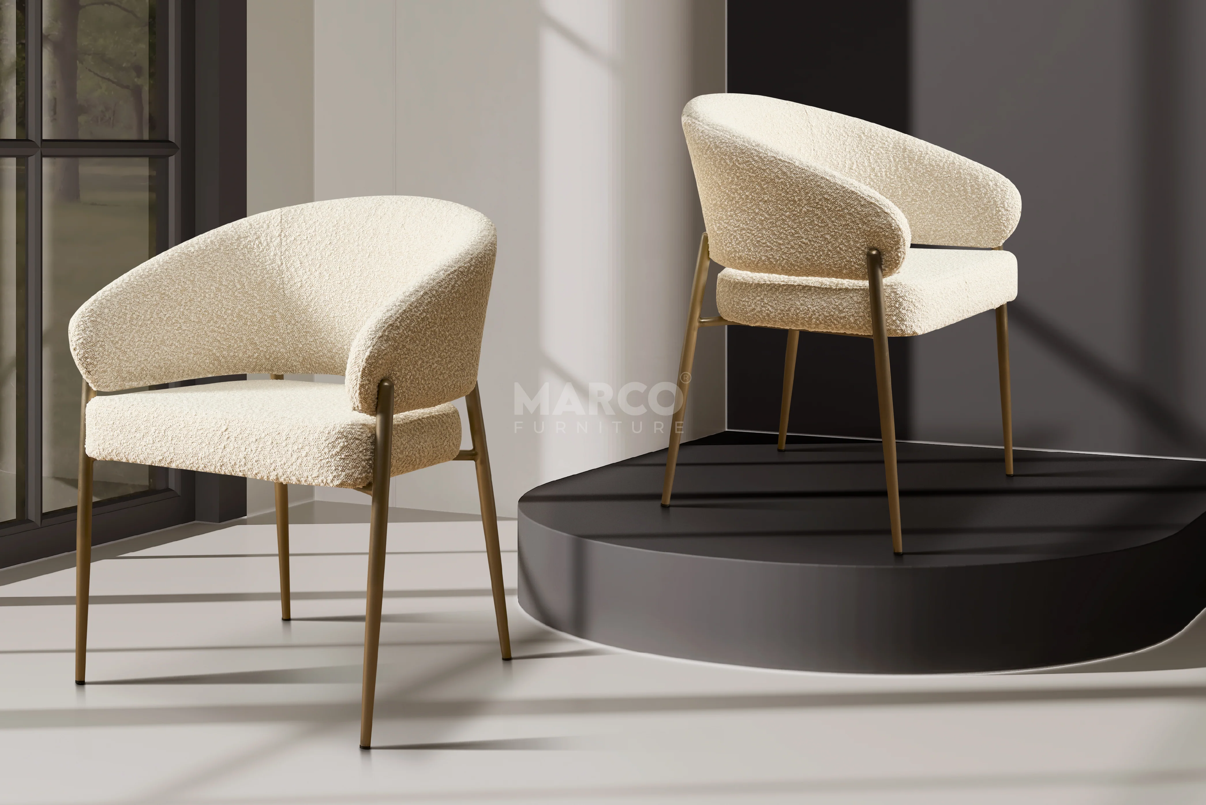 Chloe Boucle Dining Chair – Curved Back with Steel Legs - Image 4