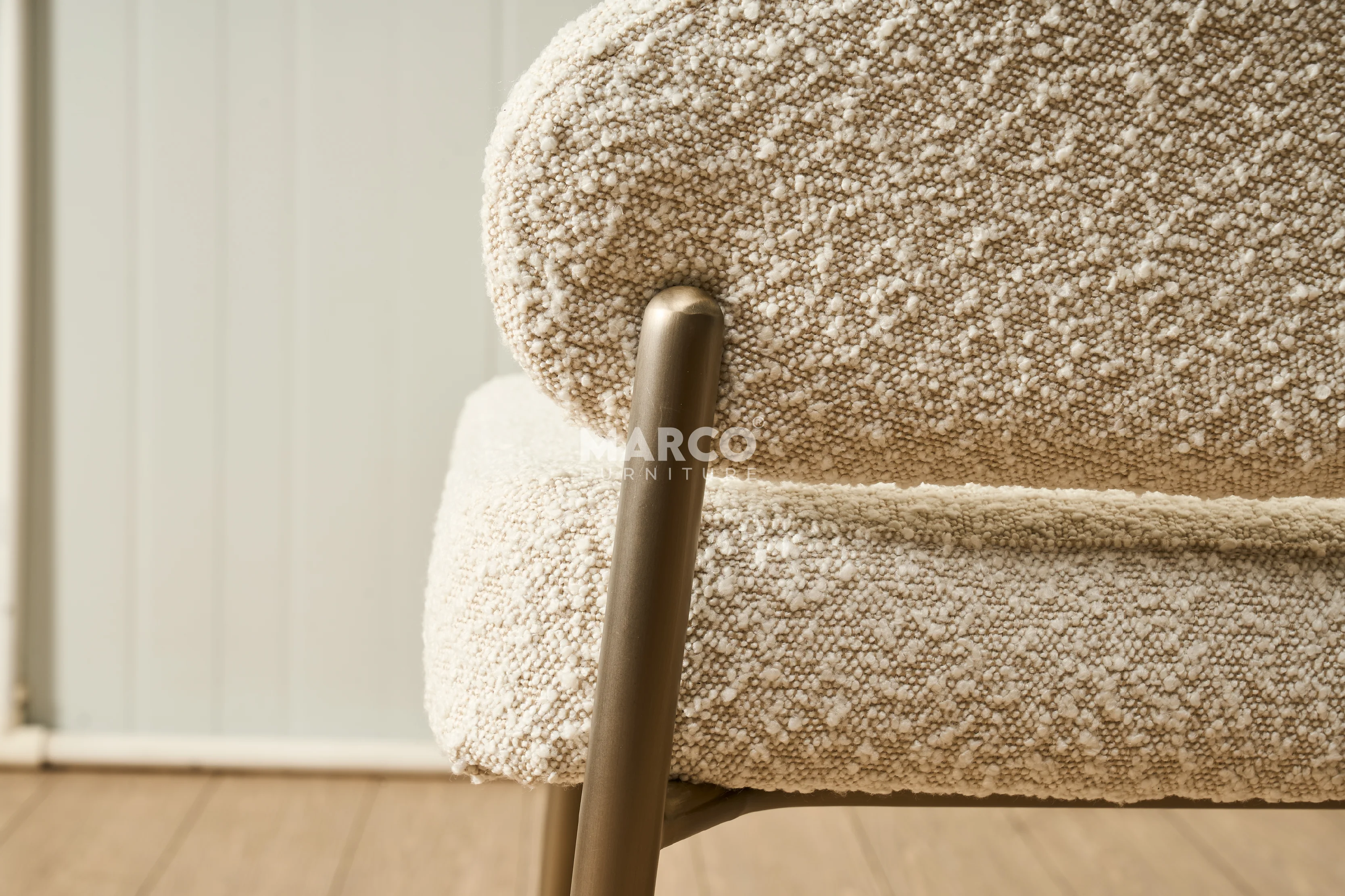 Chloe Boucle Dining Chair – Curved Back with Steel Legs - Image 7