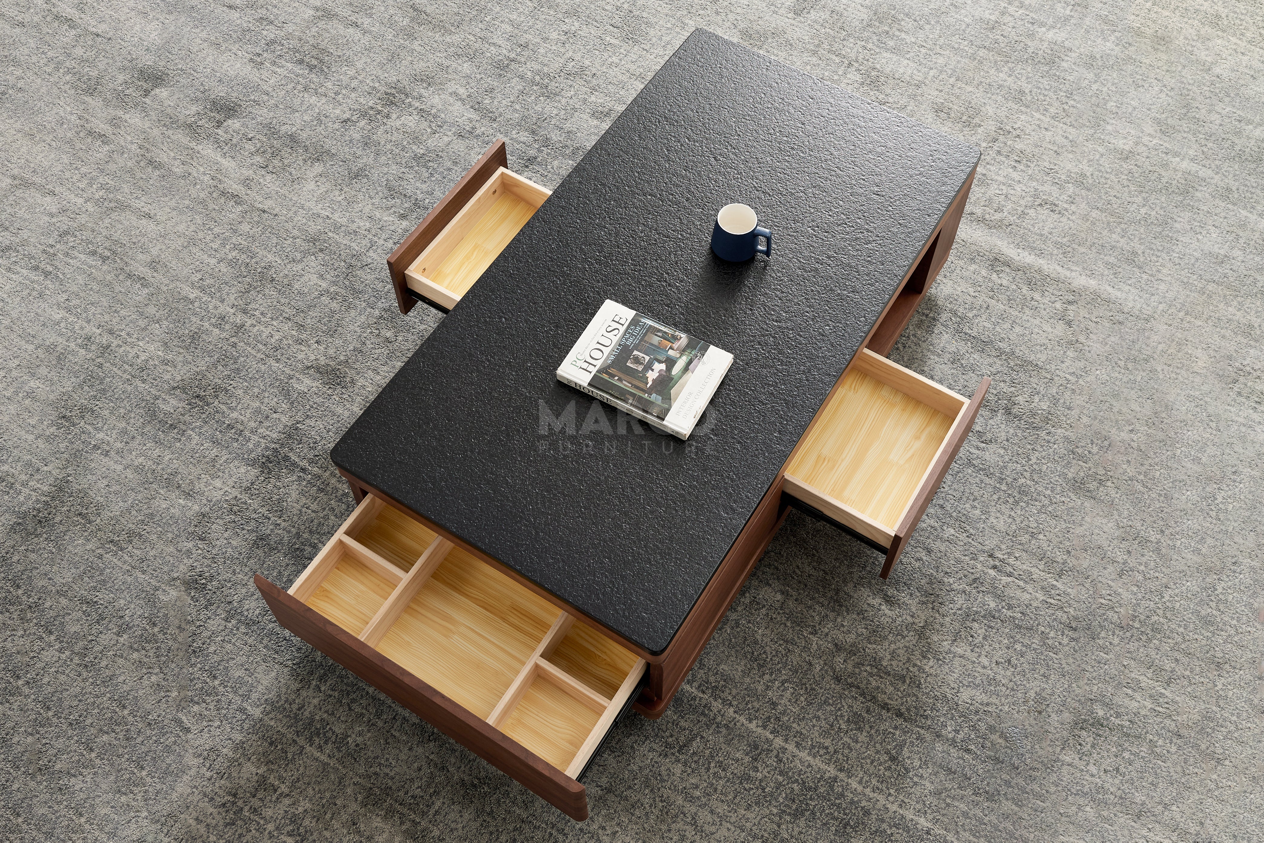 Coco Coffee Table with Black Burnt Stone Top and Storage - Image 6