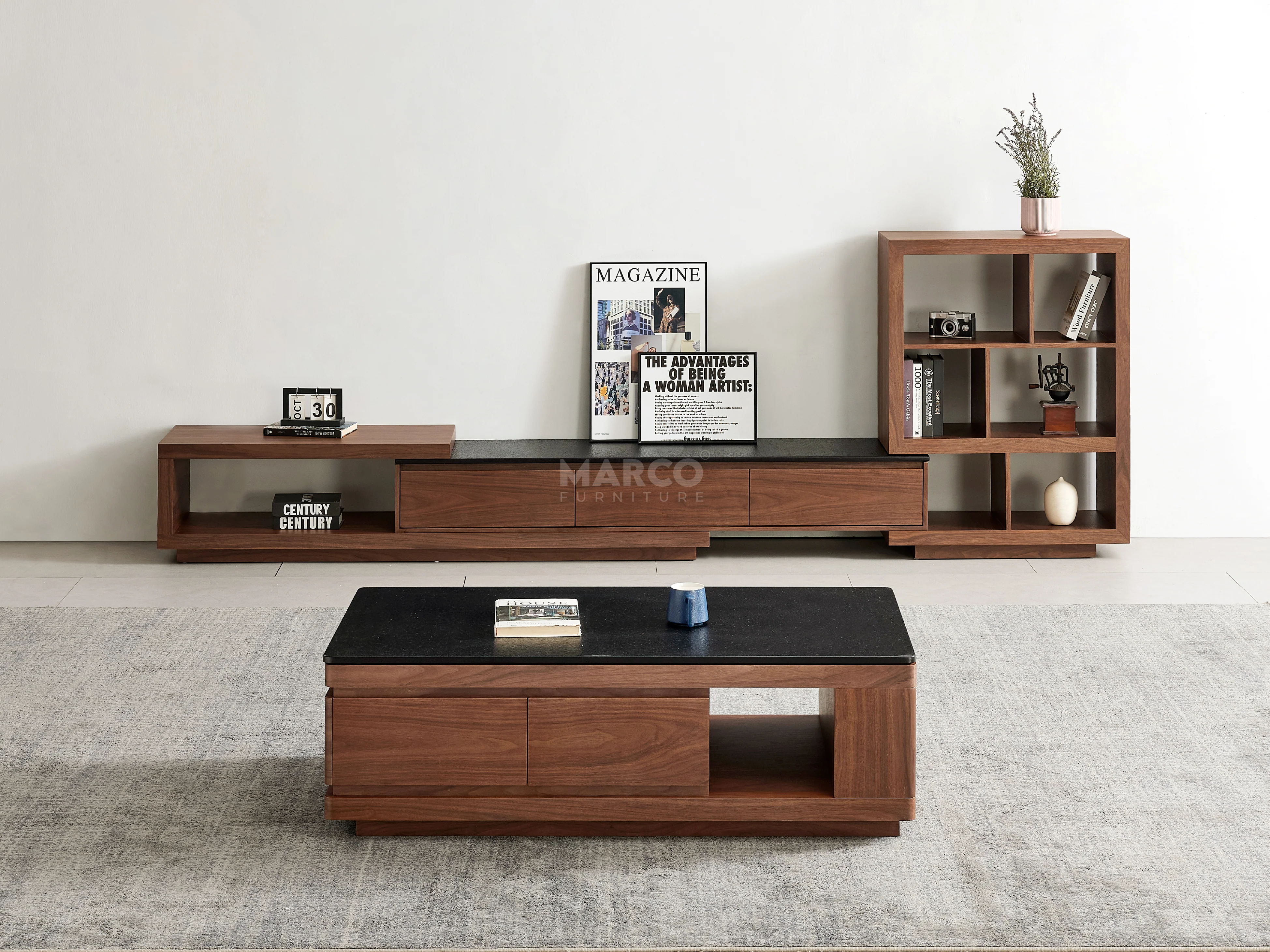 Coco Extendable TV Unit with Black Burnt Stone Top - Image 3