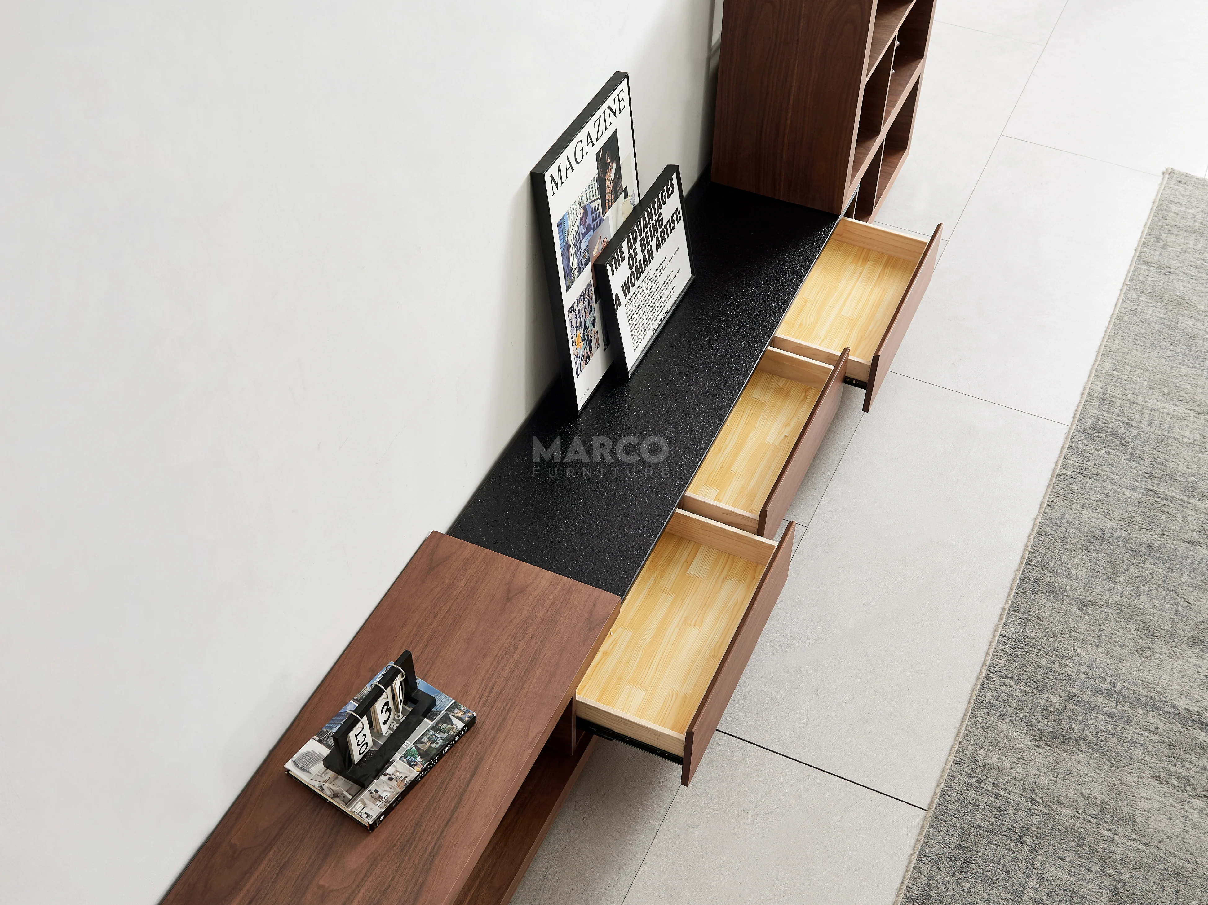 Coco Extendable TV Unit with Black Burnt Stone Top - Image 5