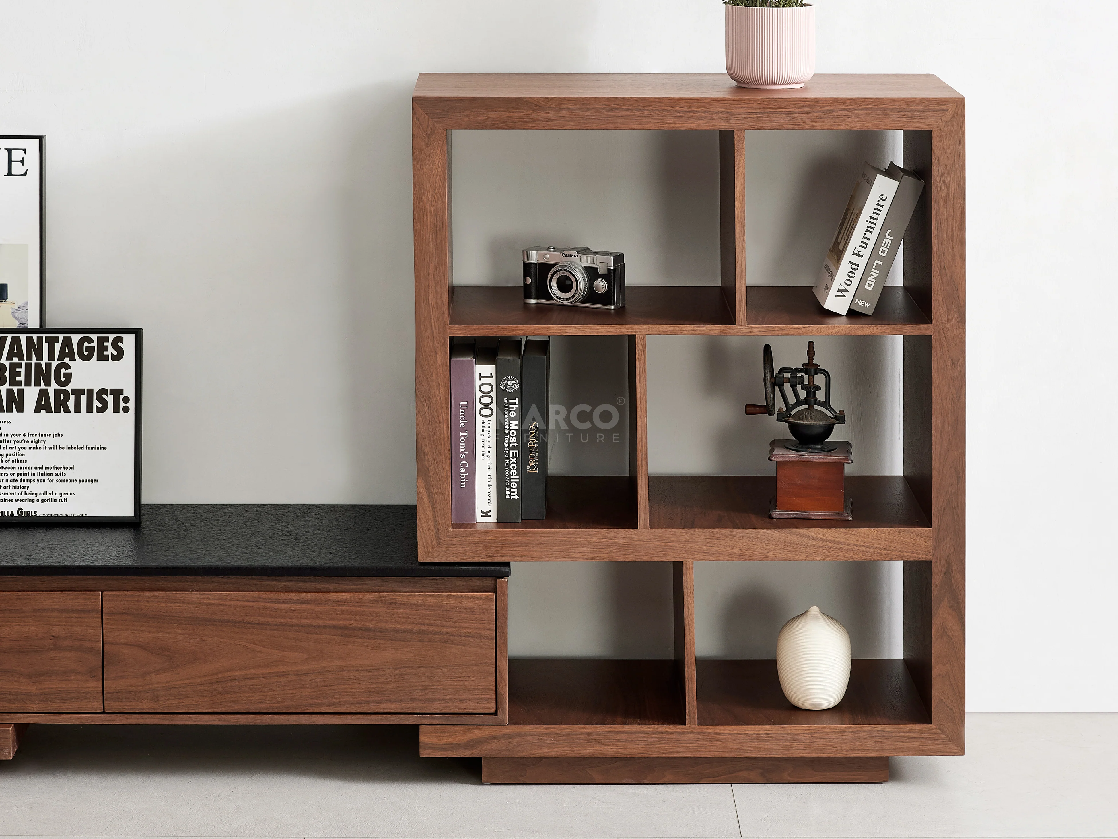 Coco Extendable TV Unit with Black Burnt Stone Top - Image 6