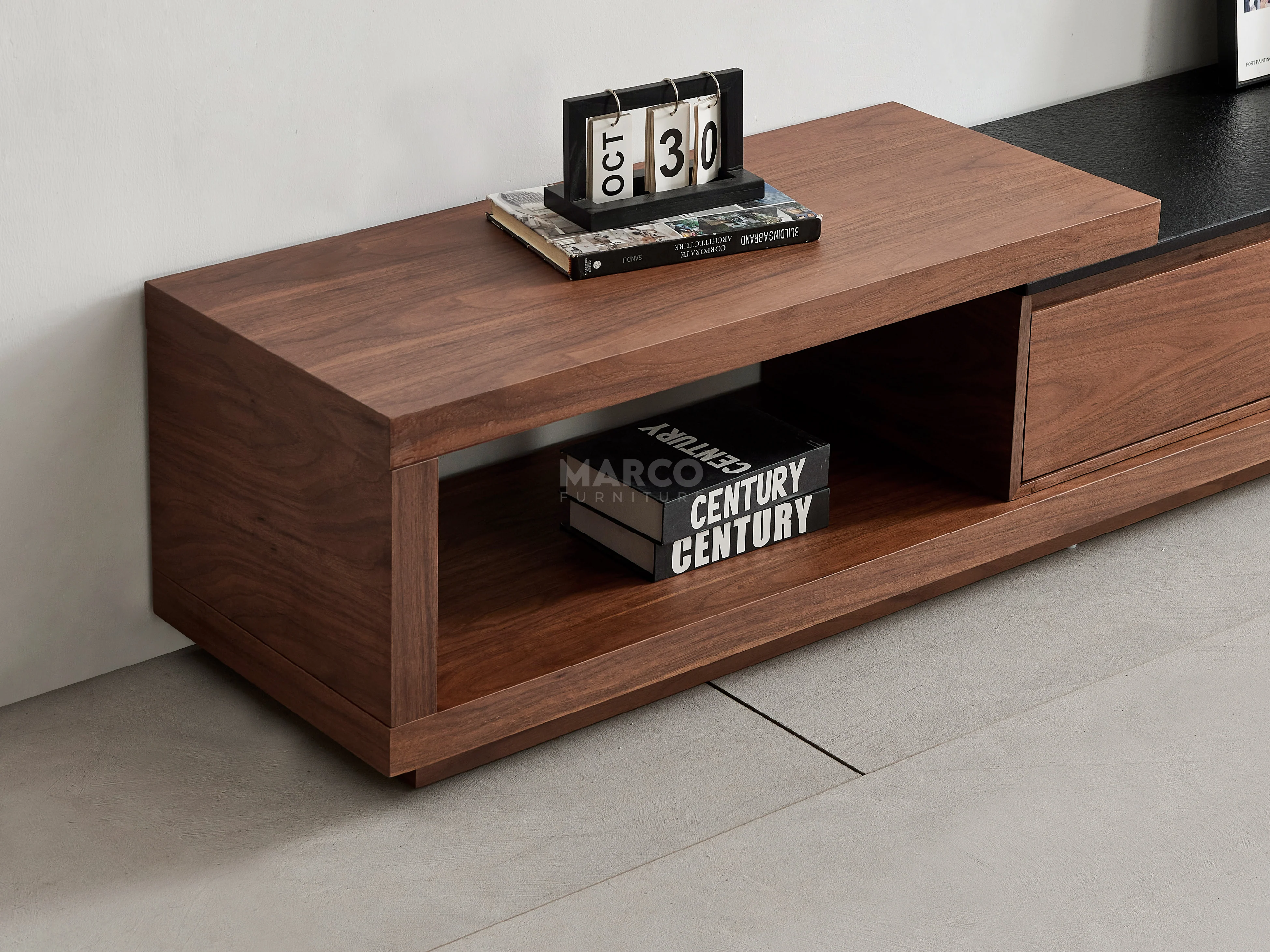 Coco Extendable TV Unit with Black Burnt Stone Top - Image 8