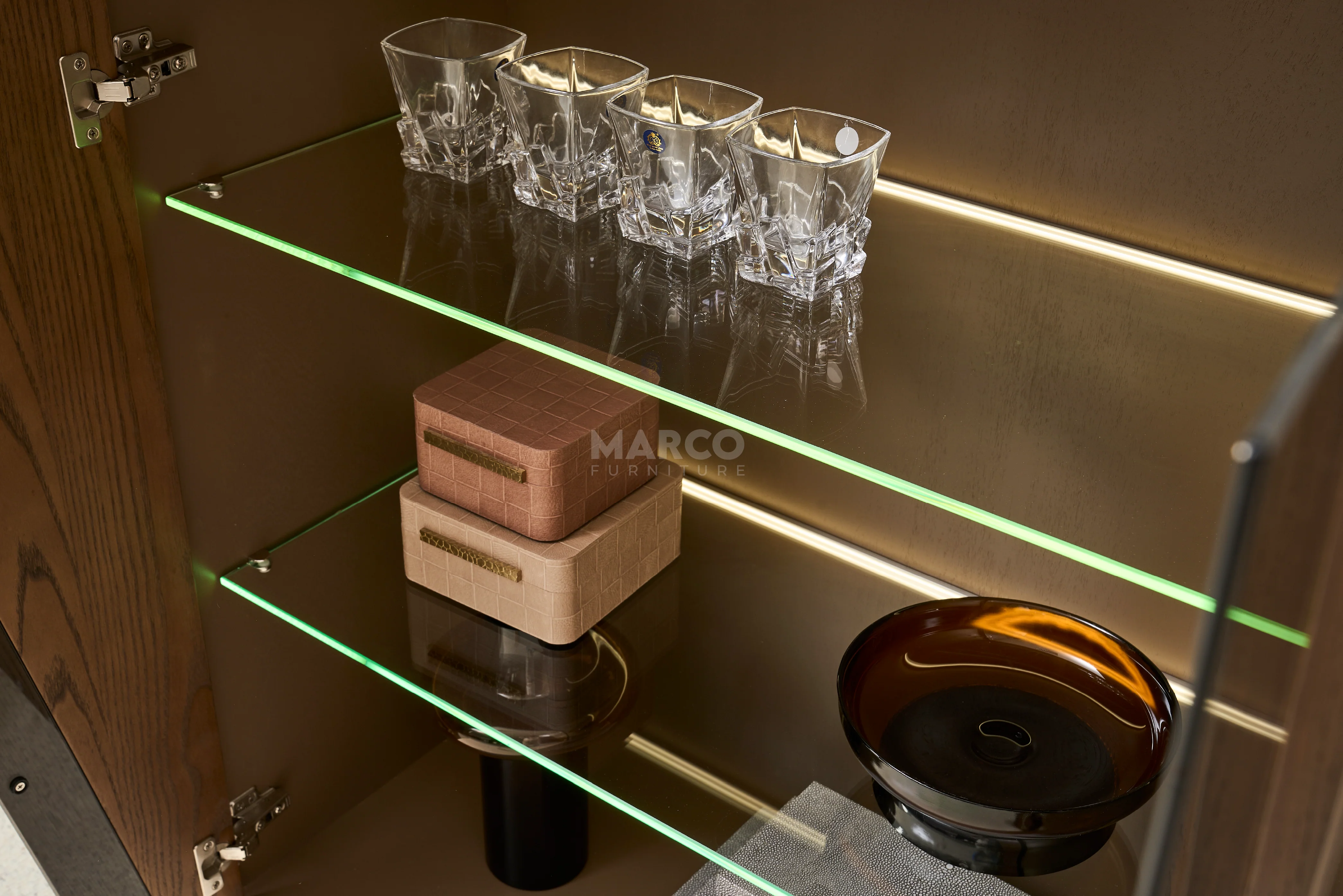 Copenhagen Sintered Stone Top Bar Cabinet – Glass Display Storage Unit - Image 6