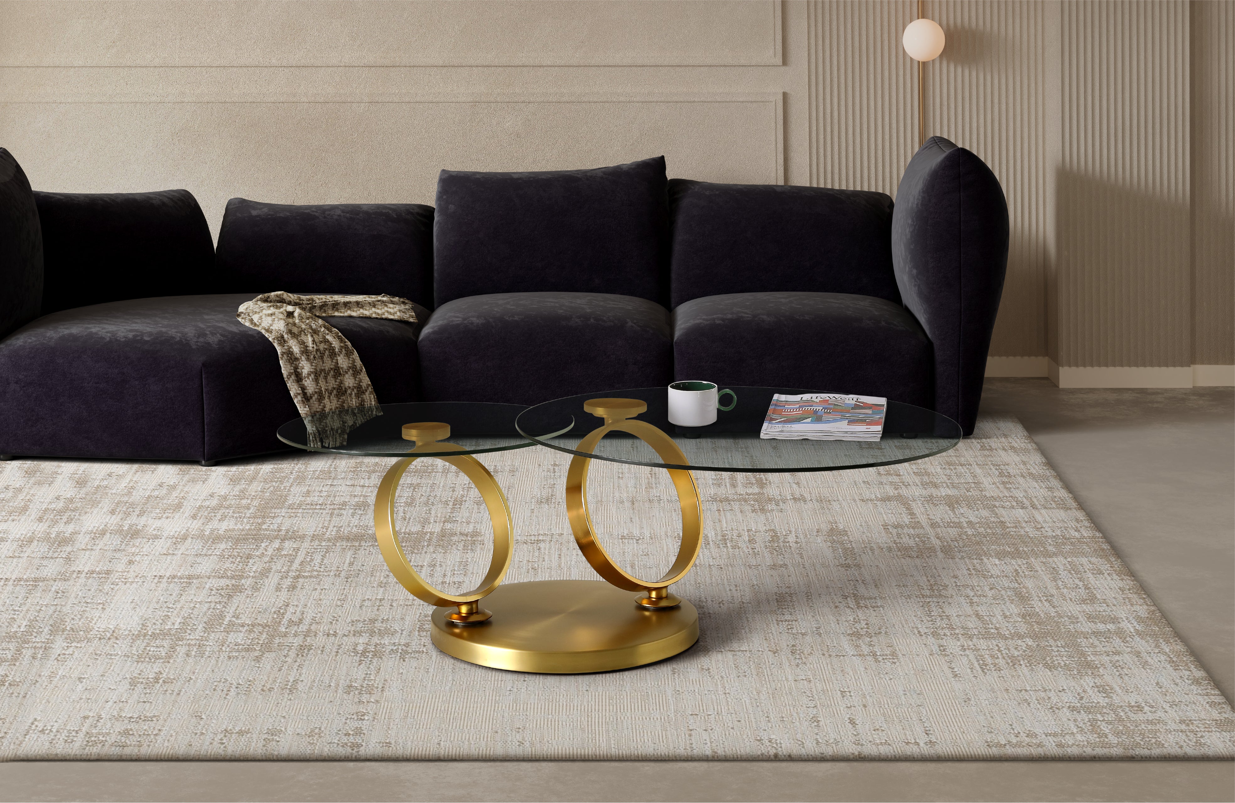 Avalanche Glass Top Swivel Coffee Table with Stainless Steel Gold Base - Image 2