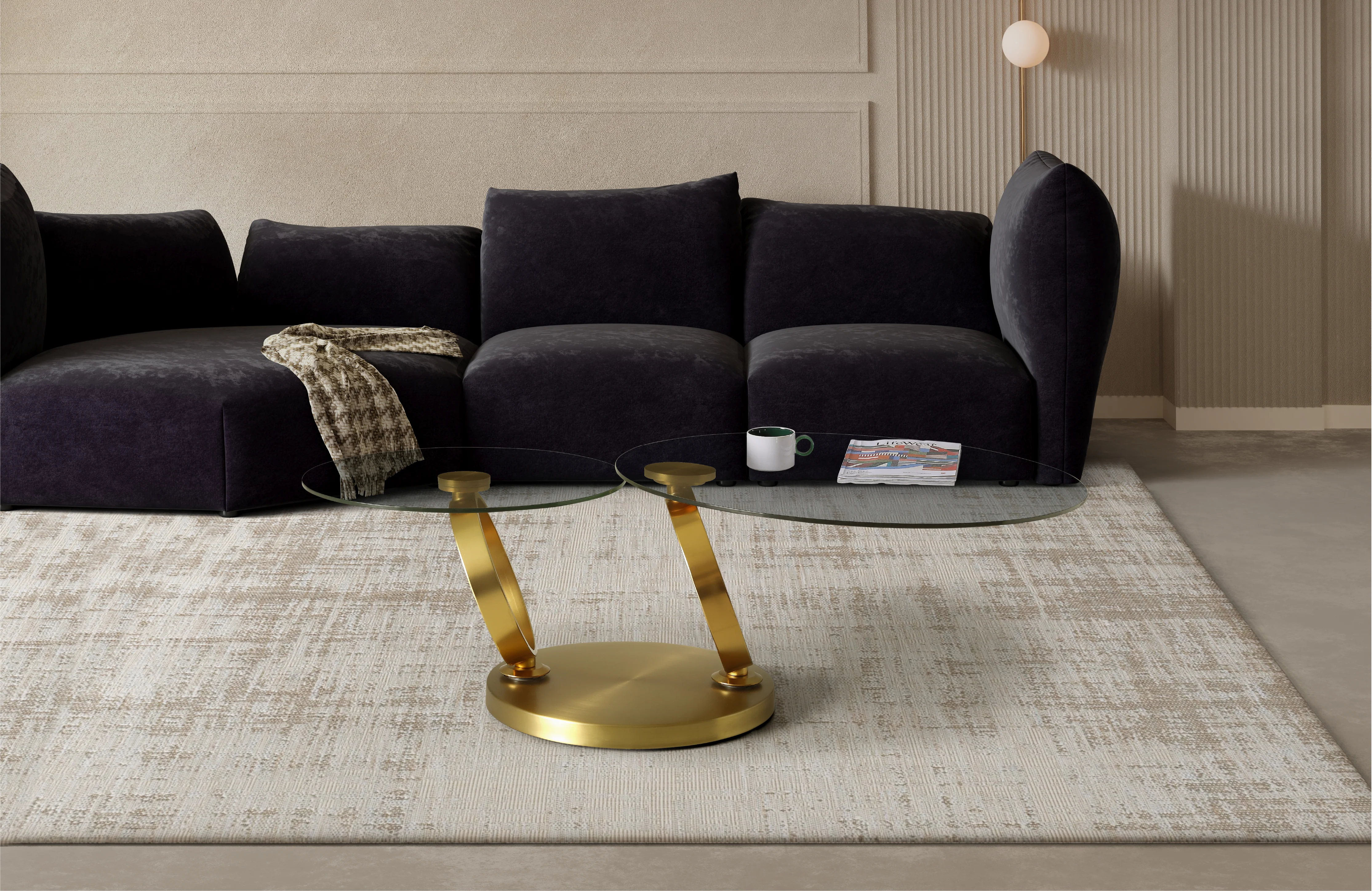 Avalanche Glass Top Swivel Coffee Table with Stainless Steel Gold Base - Image 3