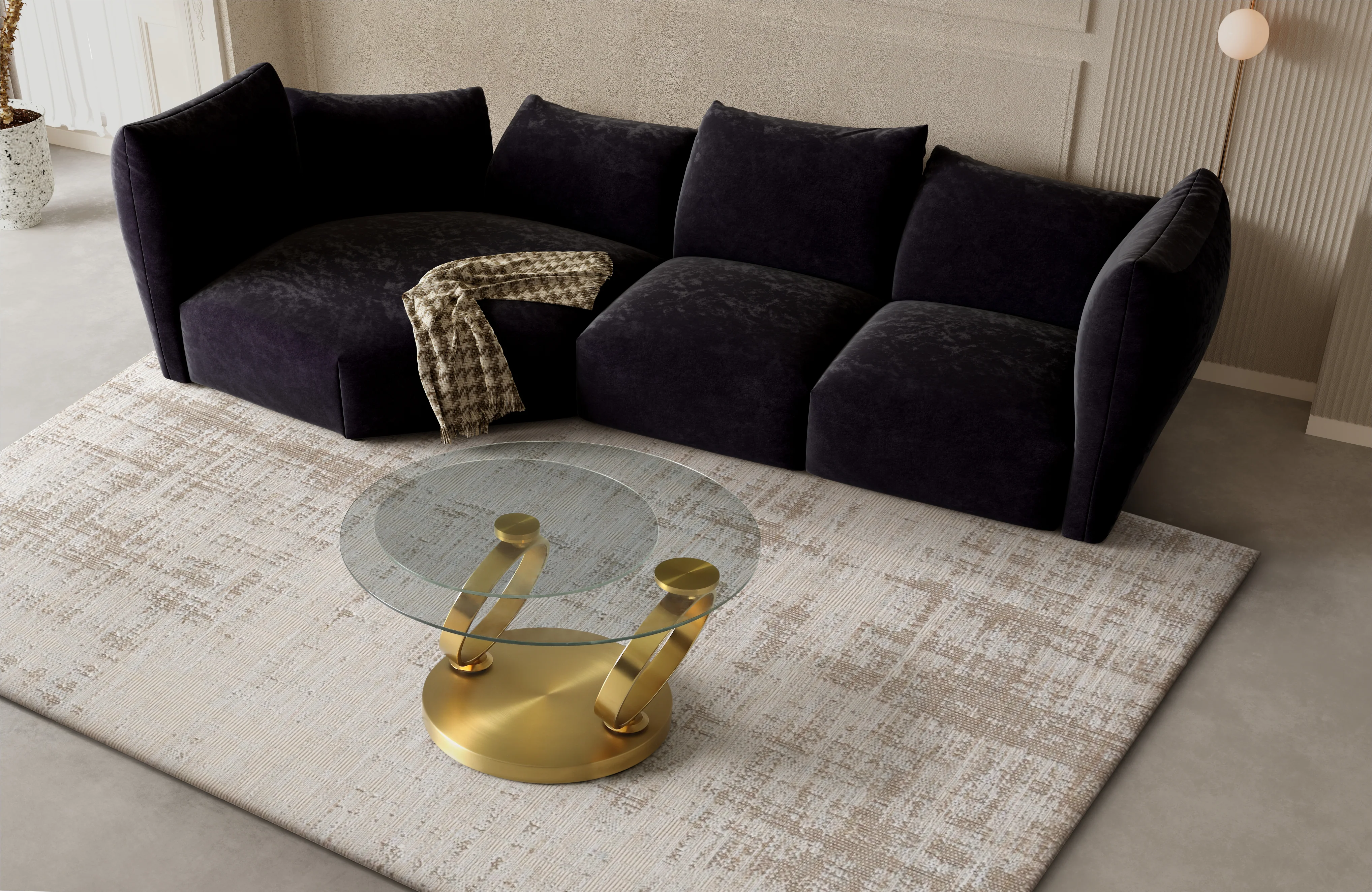 Avalanche Glass Top Swivel Coffee Table with Stainless Steel Gold Base - Image 4