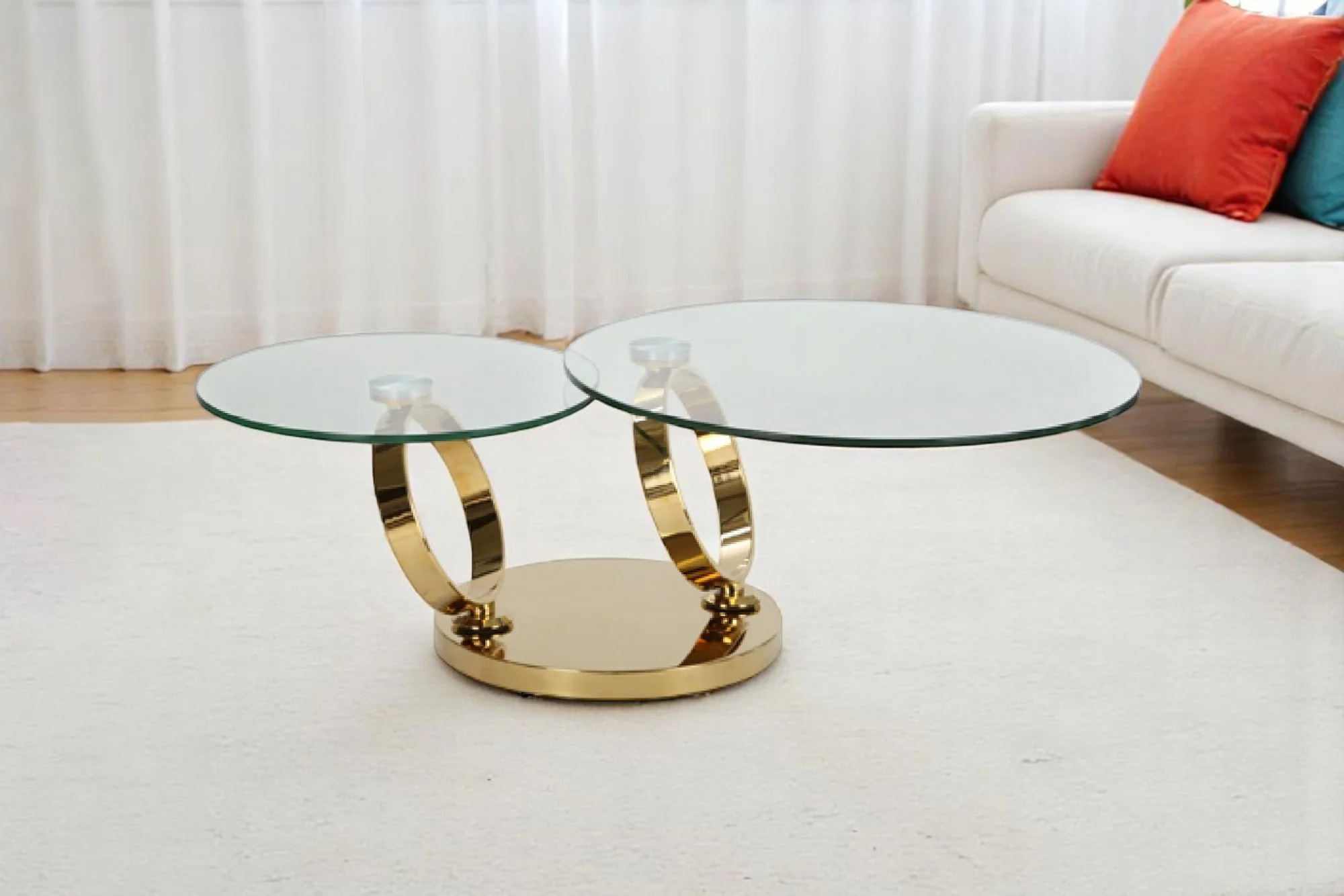 Avalanche Glass Top Swivel Coffee Table with Stainless Steel Gold Base - Image 5
