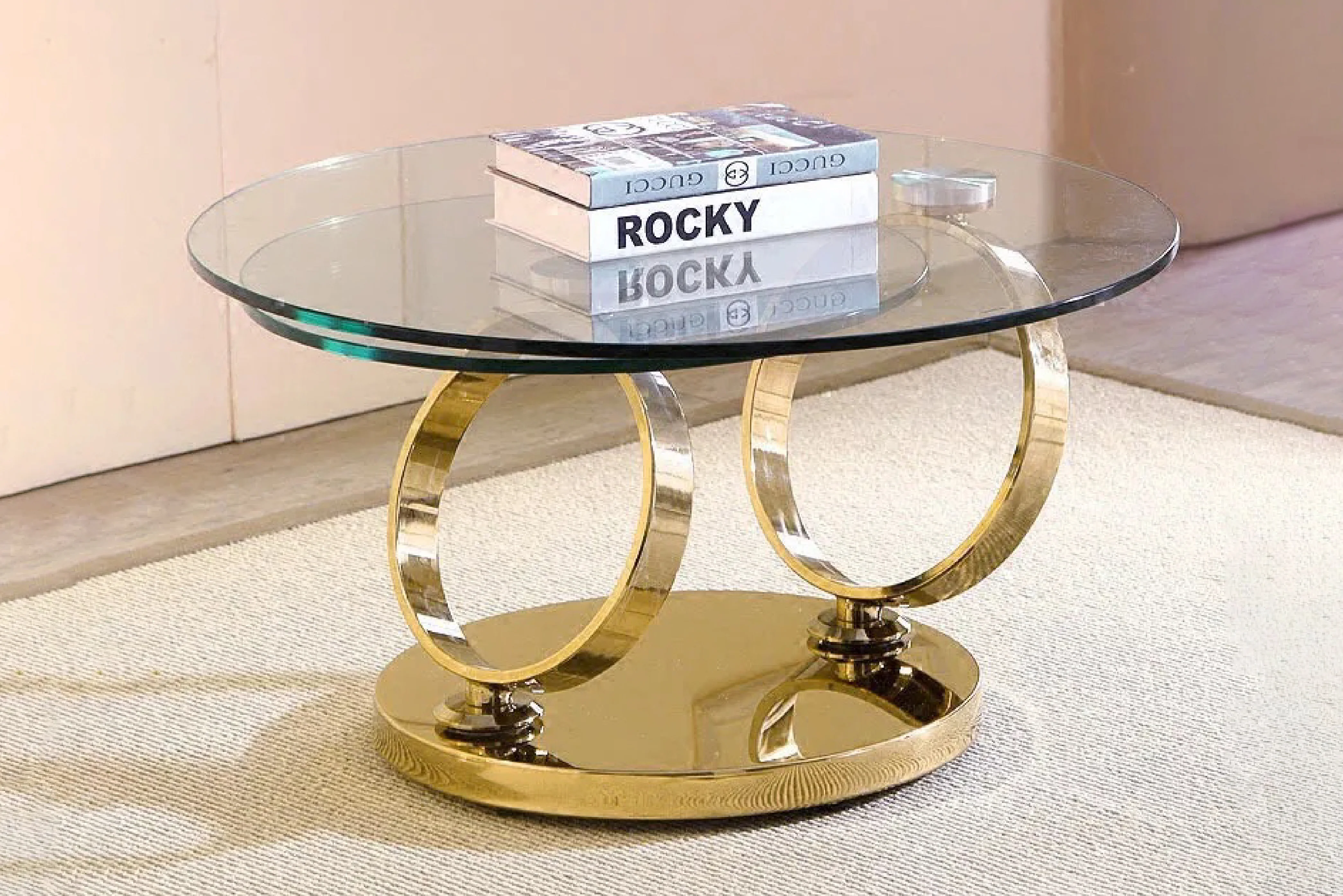 Avalanche Glass Top Swivel Coffee Table with Stainless Steel Gold Base - Image 6