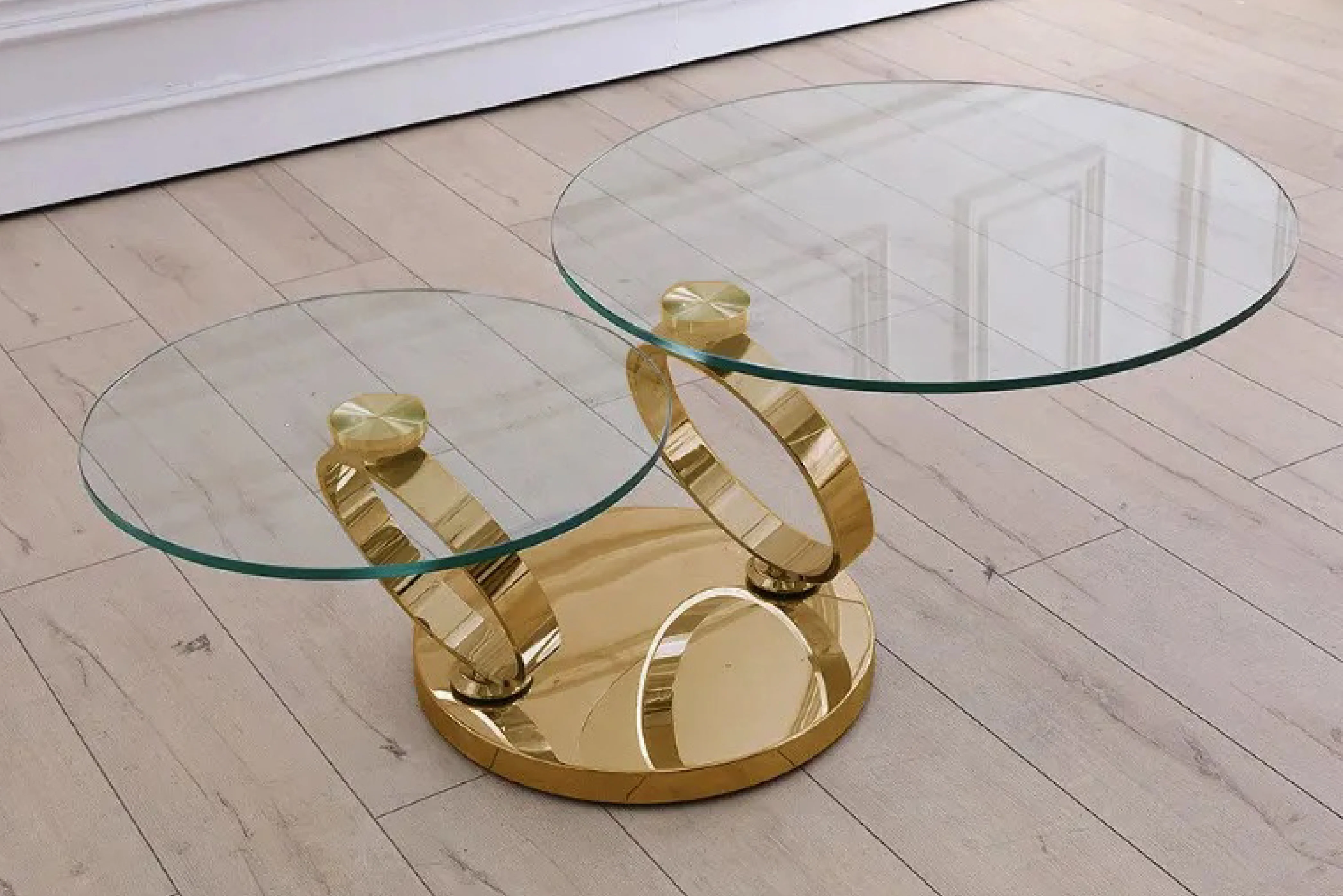 Avalanche Glass Top Swivel Coffee Table with Stainless Steel Gold Base - Image 7
