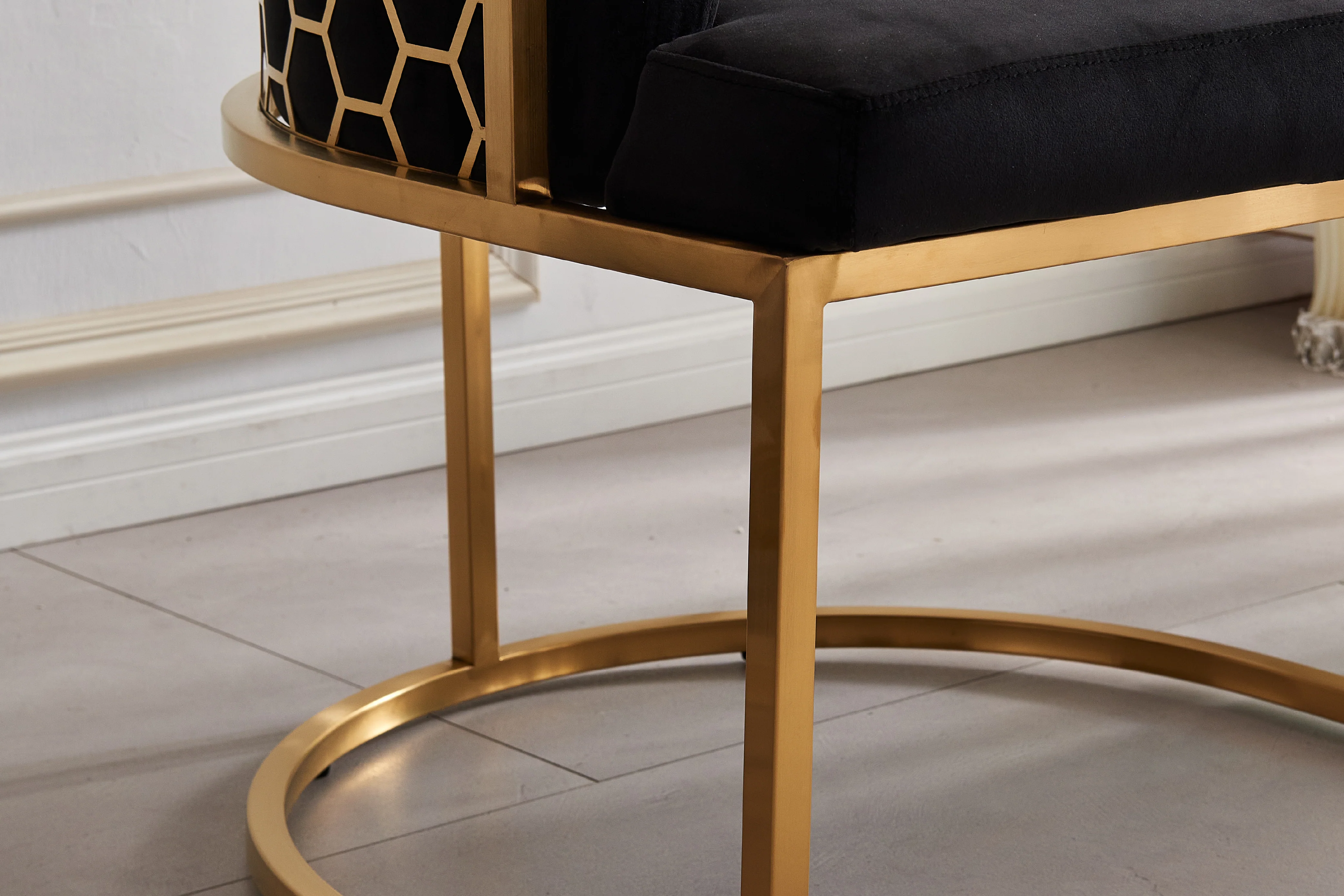 Honeycomb Black Velvet Armchair – Modern Accent Chair - Image 4