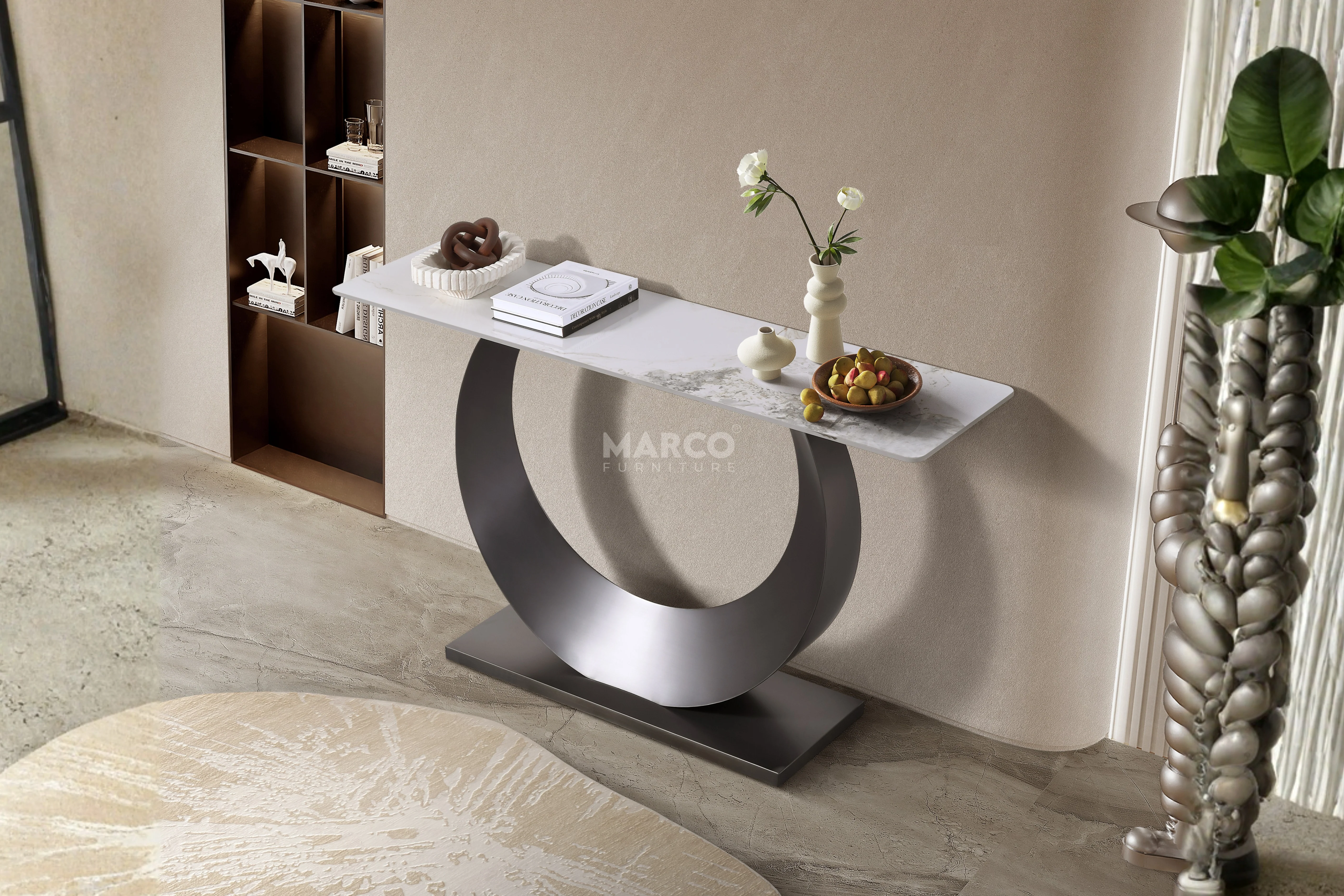 Moon Sintered Stone Top Console Table with Gold Base - Image 5