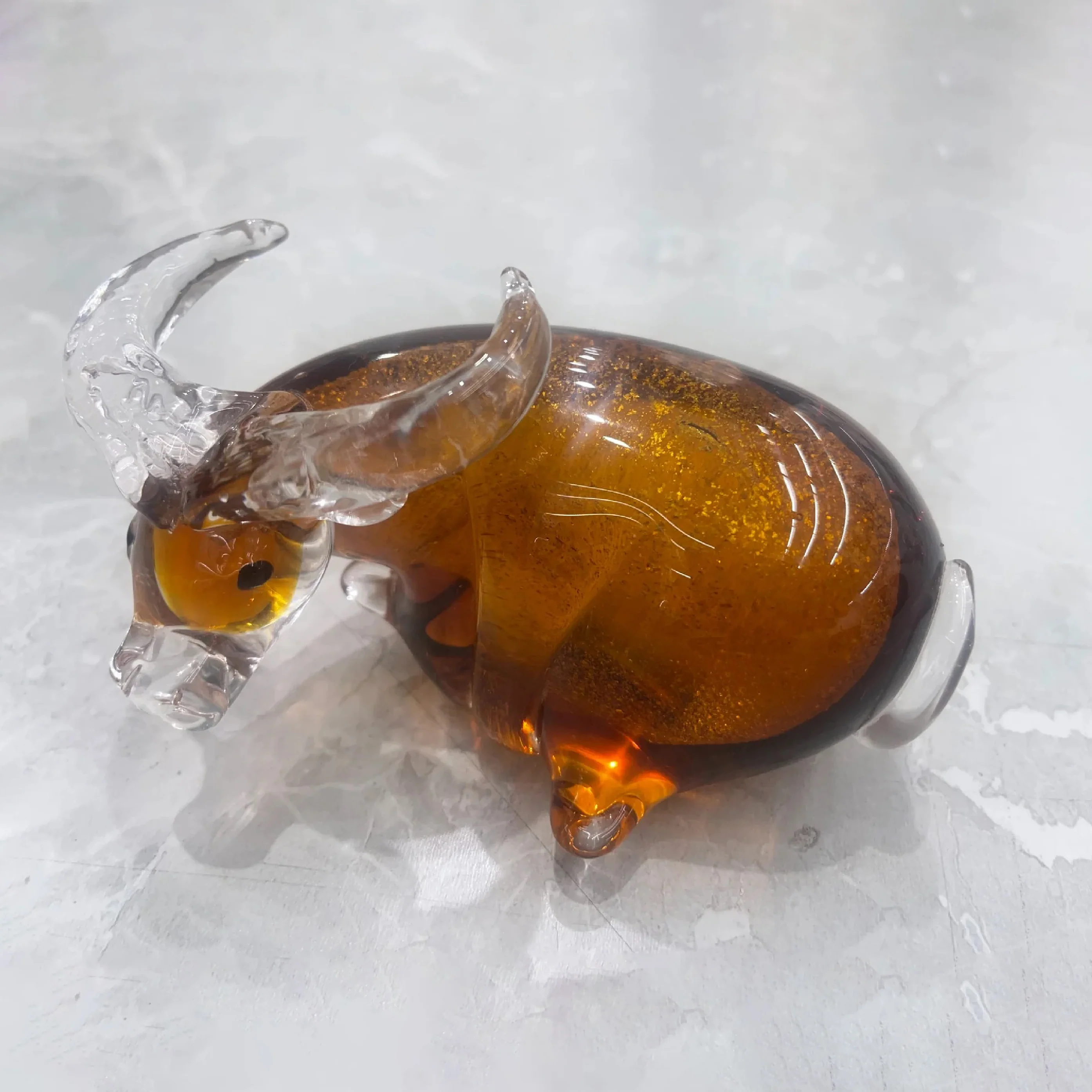 Hand-Blown Amber Glass Bull Sculpture - Image 2