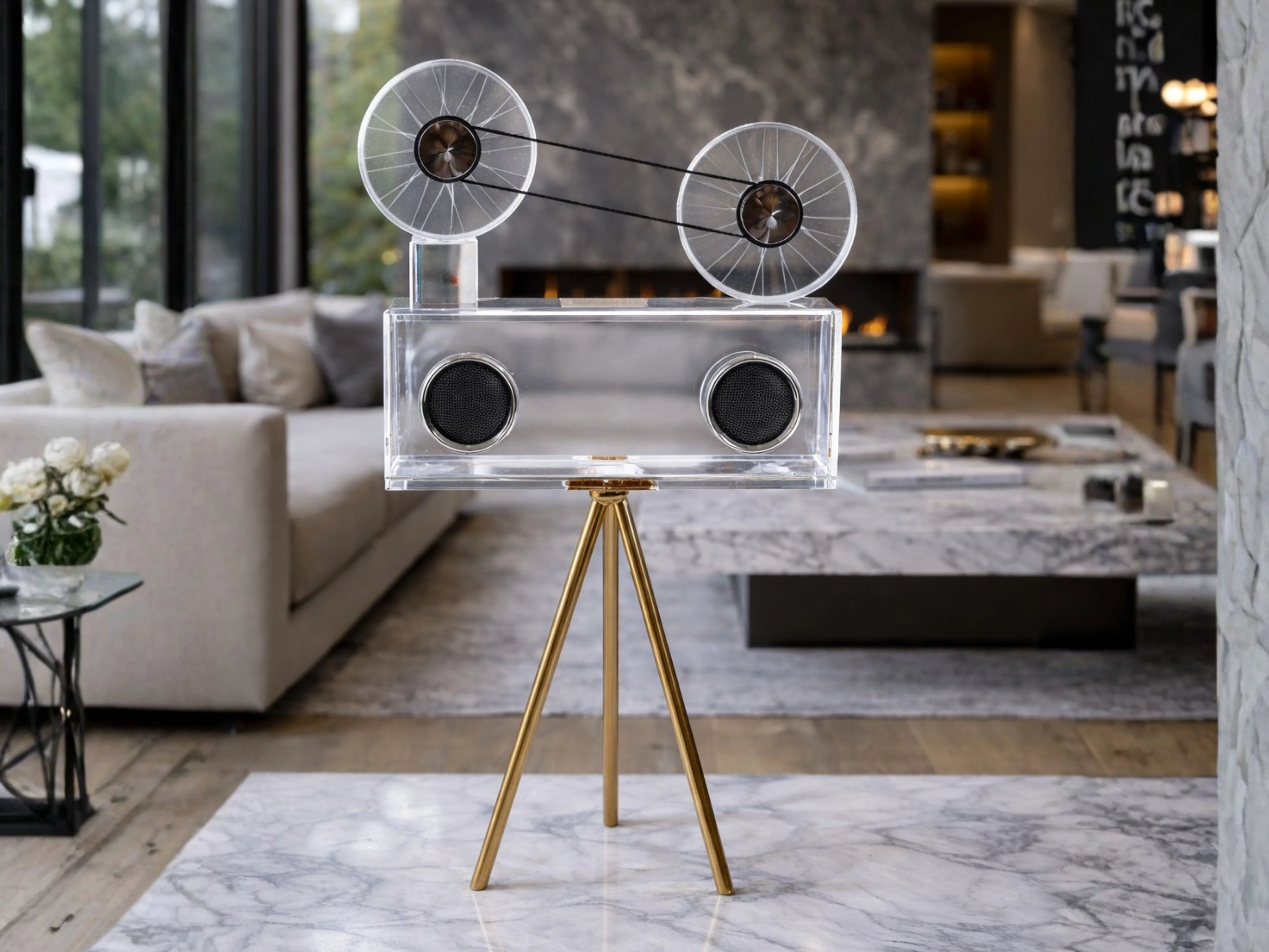 Crystal Film Reel Camera Sculpture – Vintage Tripod Decor - Image 2