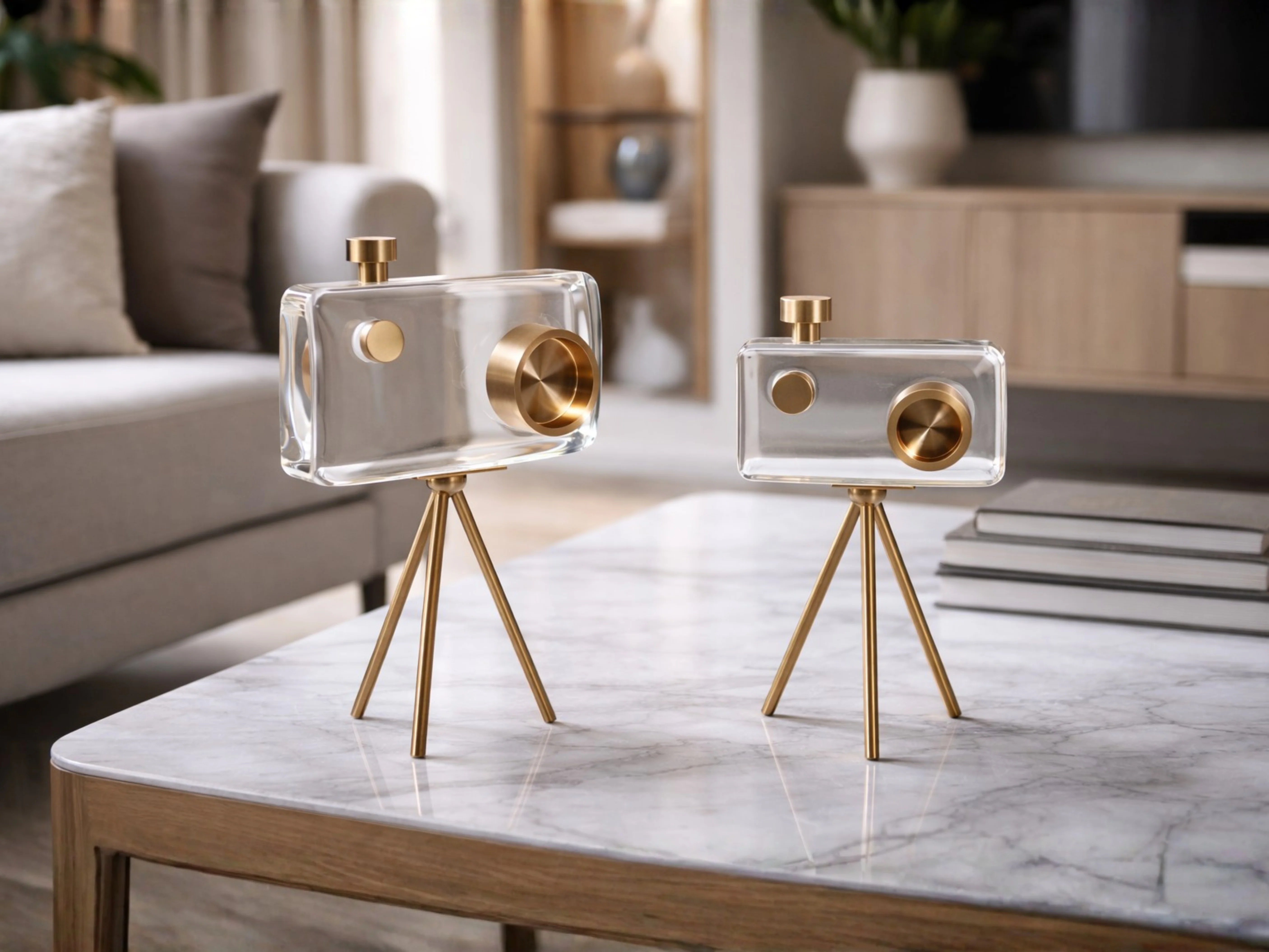 Crystal Gold Camera Decor Set – Modern Crystal Table Decor - Image 2