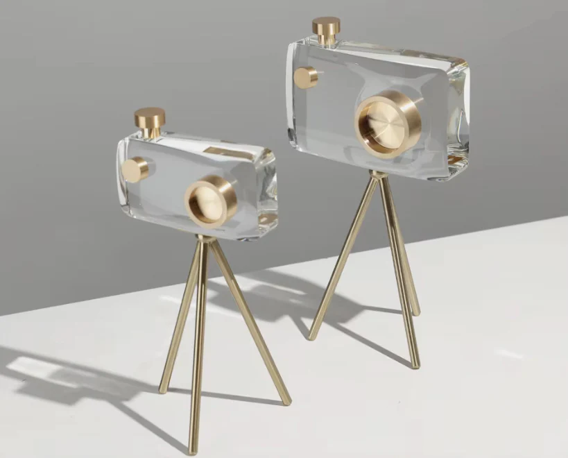 Crystal Gold Camera Decor Set – Modern Crystal Table Decor - Image 4