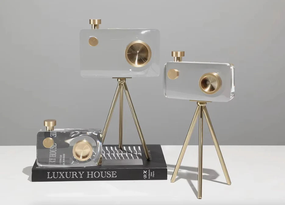 Crystal Gold Camera Decor Set – Modern Crystal Table Decor - Image 5