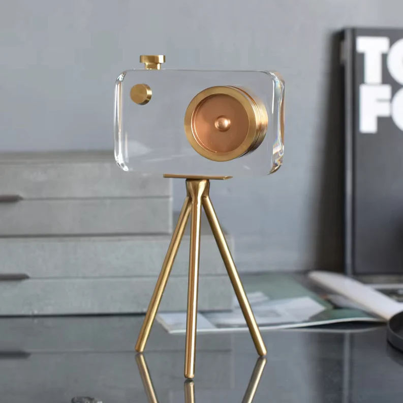 Crystal Gold Camera Decor Set – Modern Crystal Table Decor - Image 6