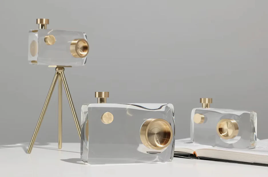 Crystal Gold Camera Decor Set – Modern Crystal Table Decor - Image 8