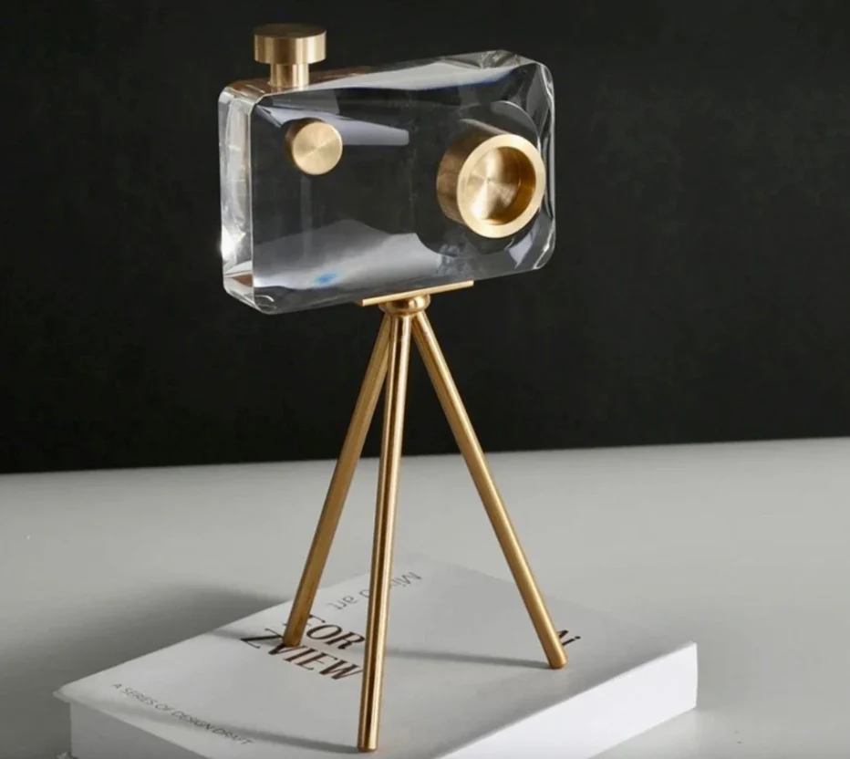 Crystal Gold Camera Decor Set – Modern Crystal Table Decor - Image 9
