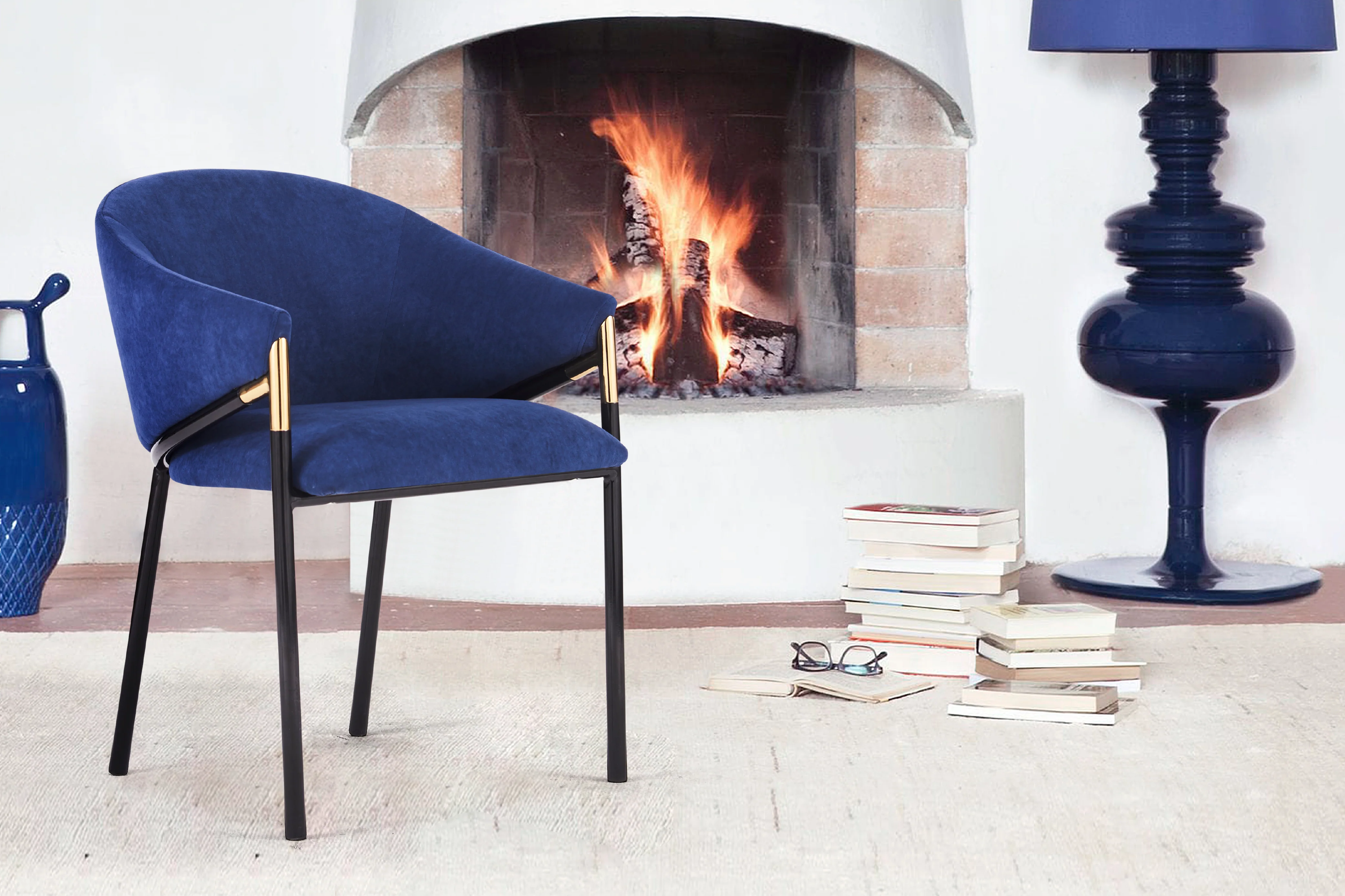 Donnie Curved Back Blue Velvet Dining Chair - Image 4
